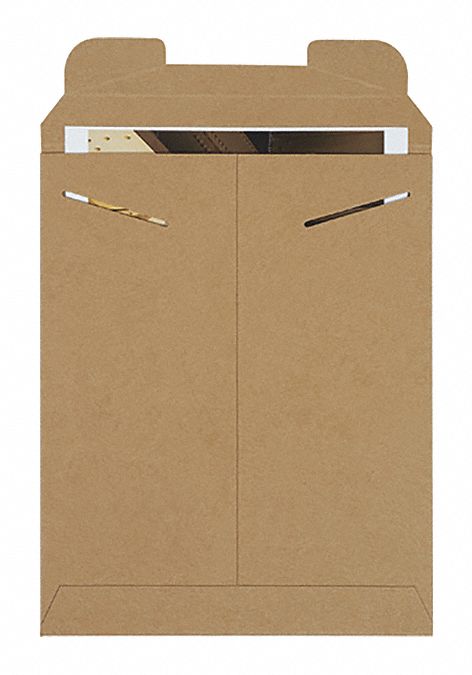 Mailer Envelopes: 9 3/4 in x 12 1/4 in, 0.036 in Material Thick, Kraft, 100 PK