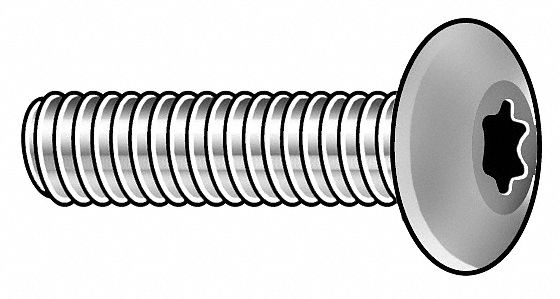 Machine Screw: 1/4"-20 Thread Size, 1 in Lg, Steel, Zinc-Plated, Button, Torx®/Star, 100 PK