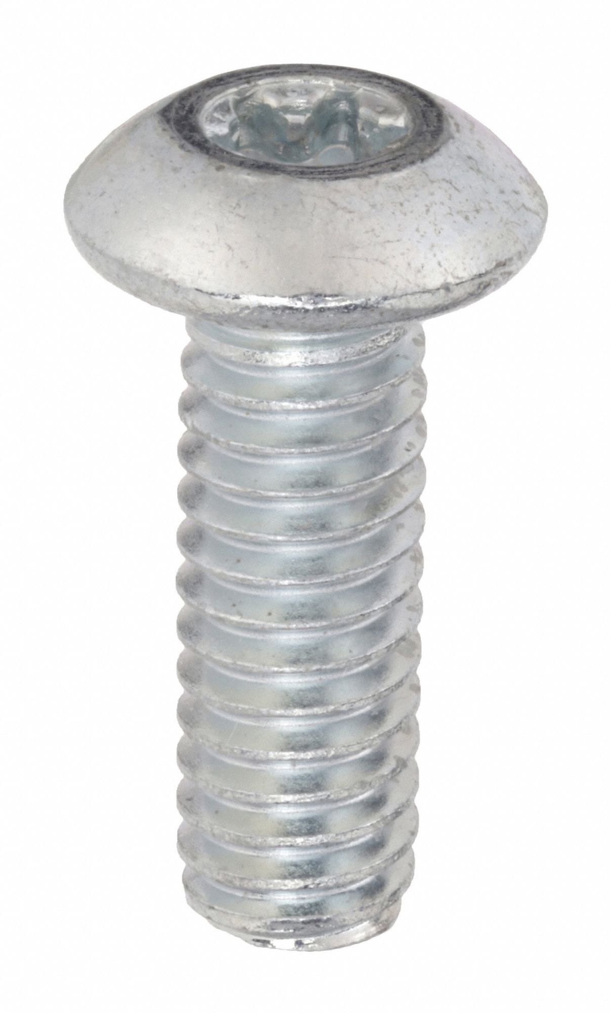 Machine Screw: #8-32 Thread Size, 1/2 in Lg, Steel, Zinc-Plated, Button, Torx®/Star, 100 PK