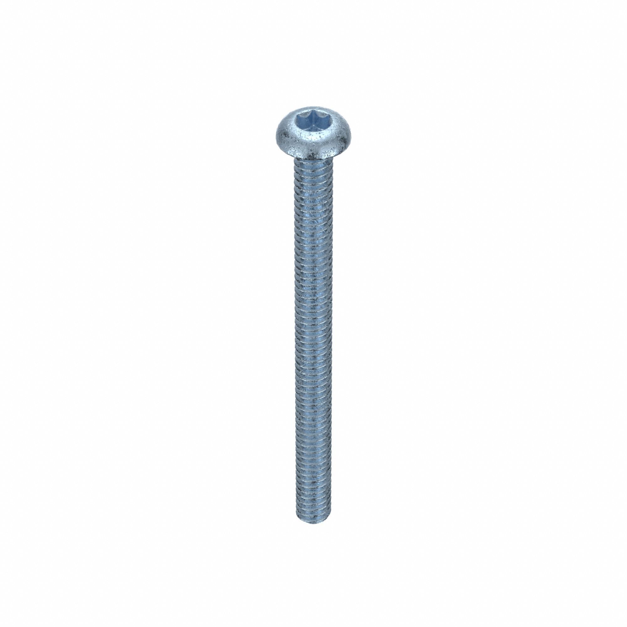 Machine Screw: #10-24 Thread Size, 2 in Lg, Steel, Zinc-Plated, Button, Torx®/Star, 50 PK
