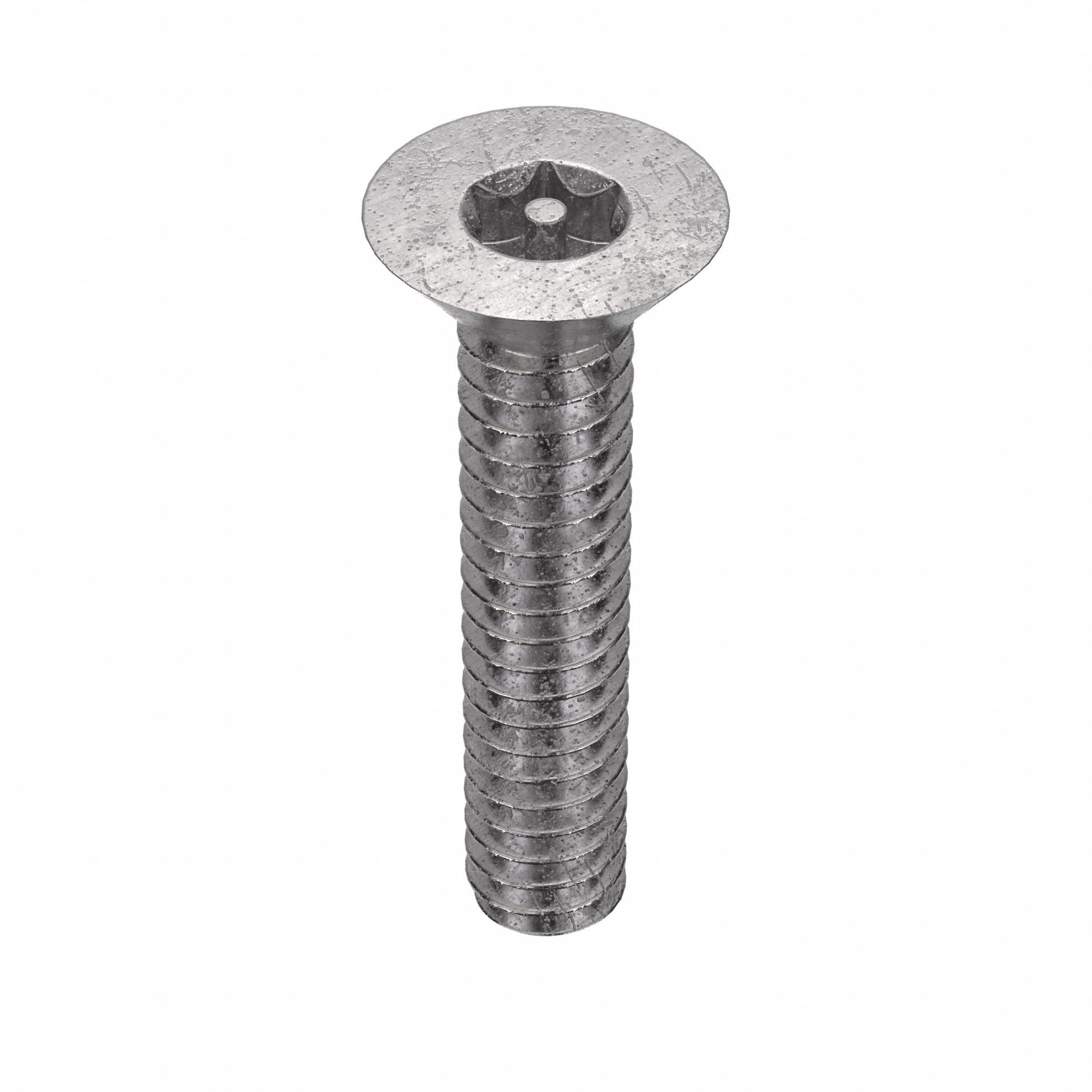 Tamper Resistant Screw: #10-24 Thread Size, 1 in Lg, Stainless Steel, Plain, Flat, 25 PK