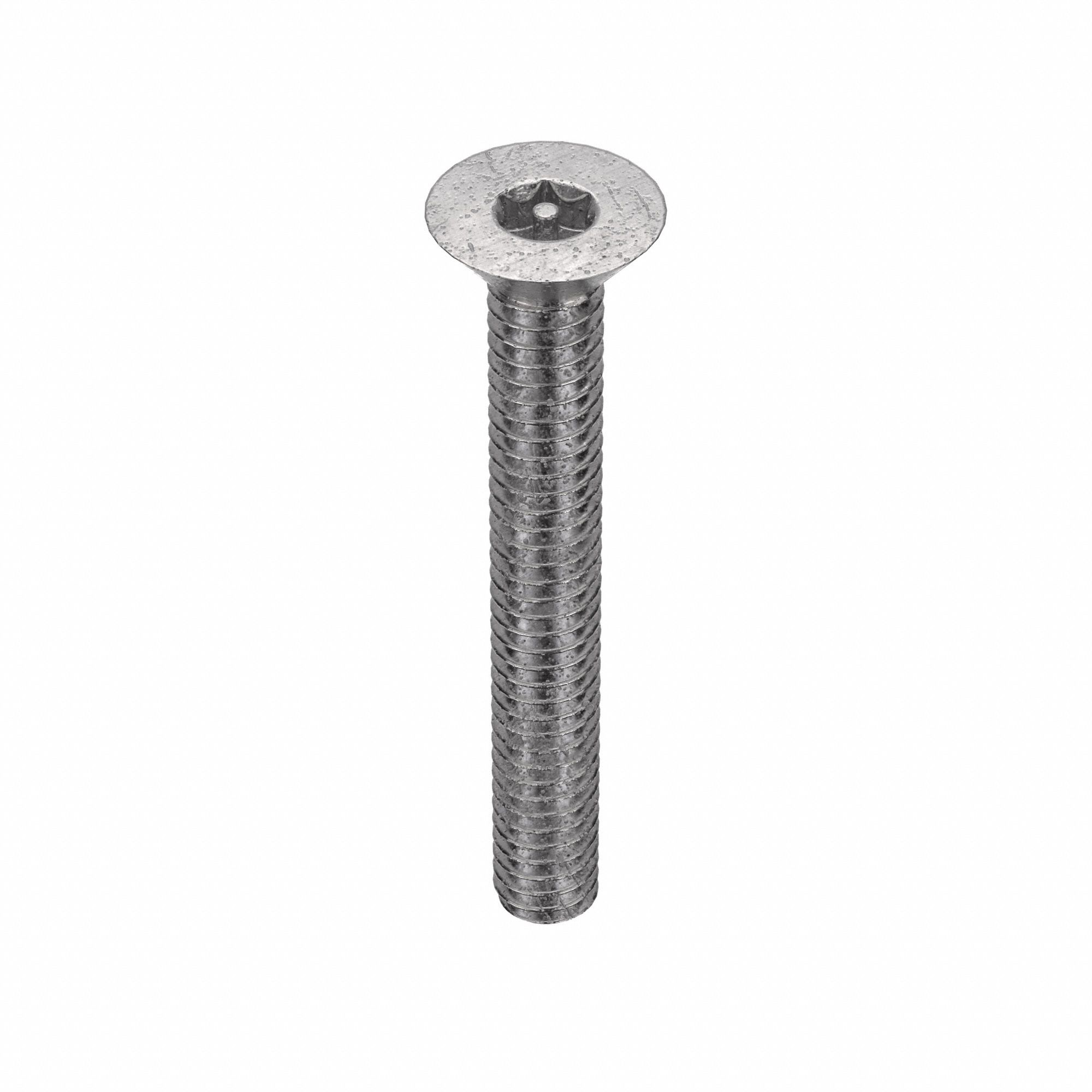 Tamper Resistant Screw: 1/4"-20 Thread Size, 2 in Lg, Stainless Steel, Plain, Flat, 10 PK