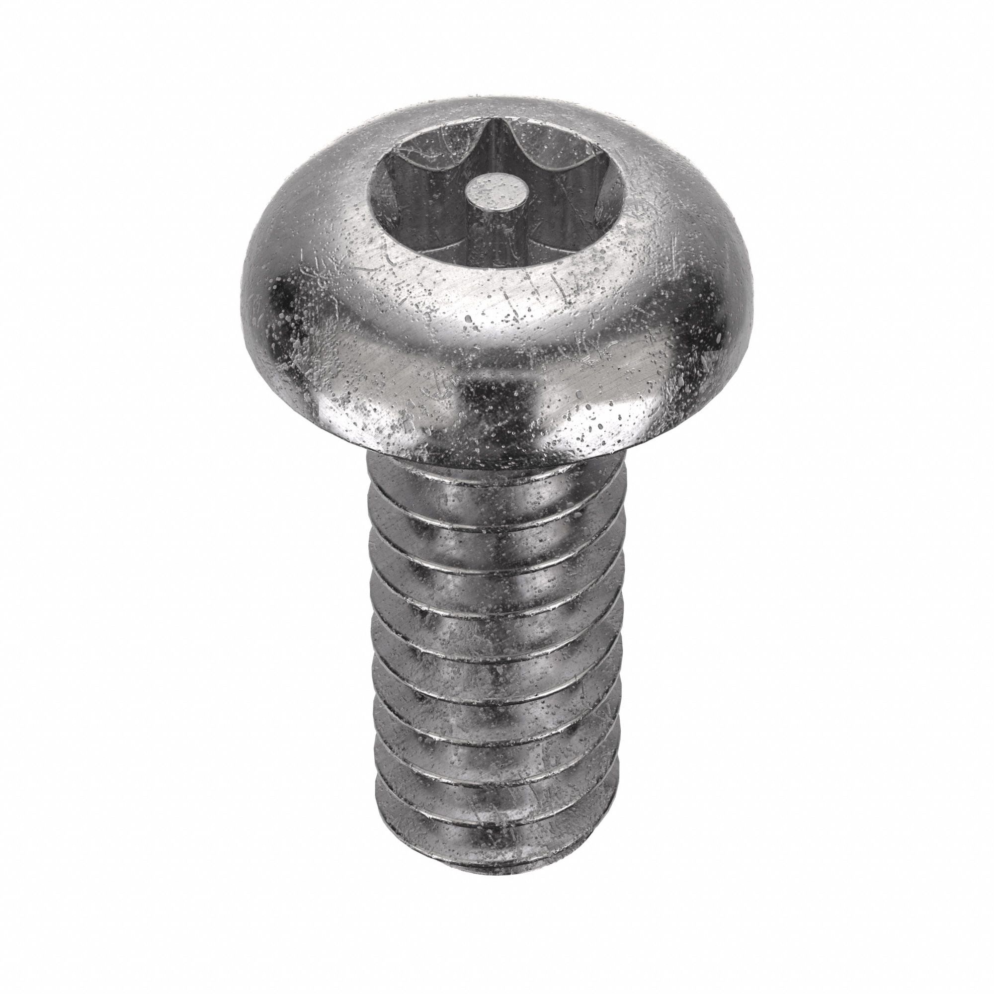 Tamper Resistant Screw: #10-24 Thread Size, 1/2 in Lg, Stainless Steel, Plain, Button, 50 PK