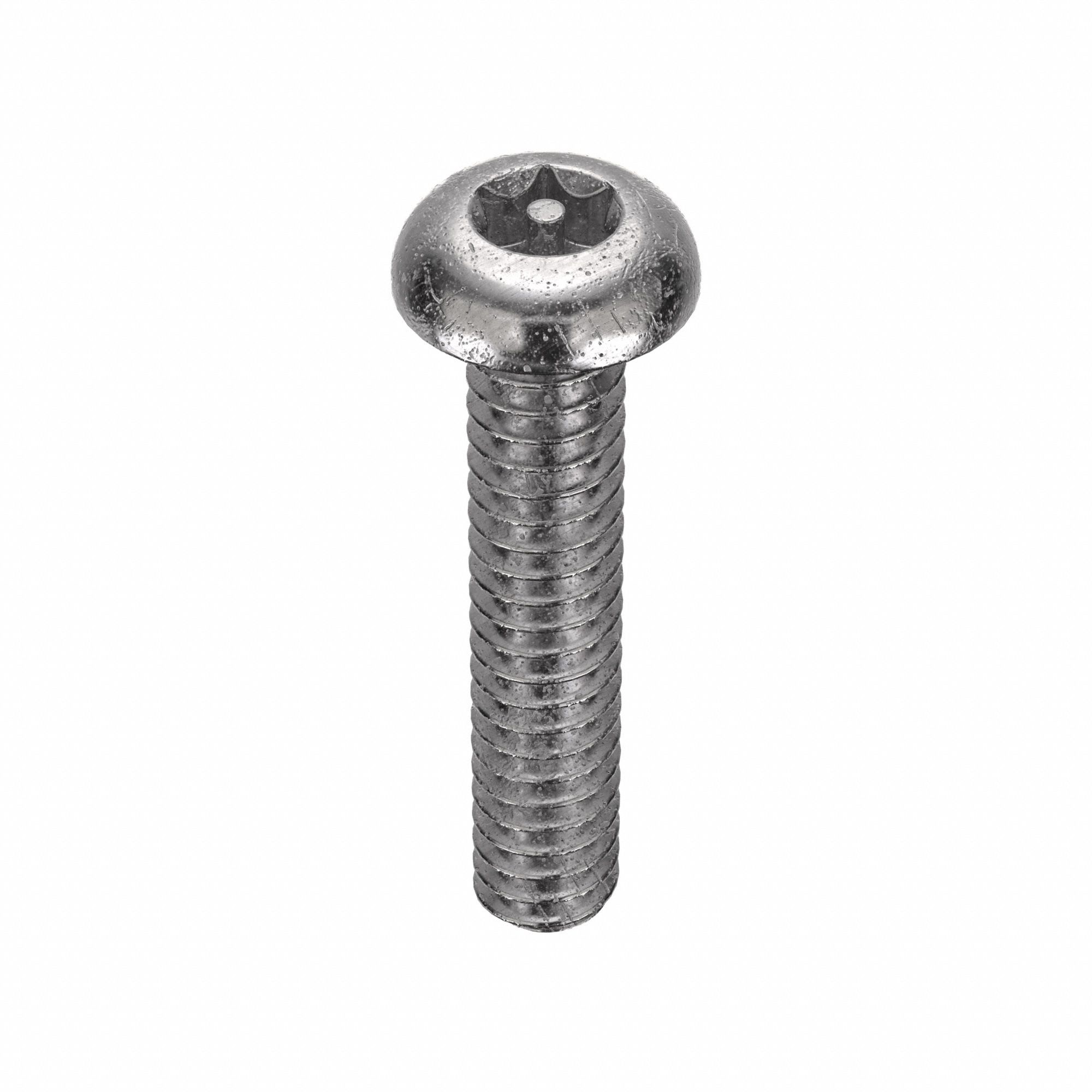 TAMPER RESISTANT SCREW, #10-24 THREAD, 1 IN L, 18-8 SS, PLAIN FINISH, BUTTON, 50 PK