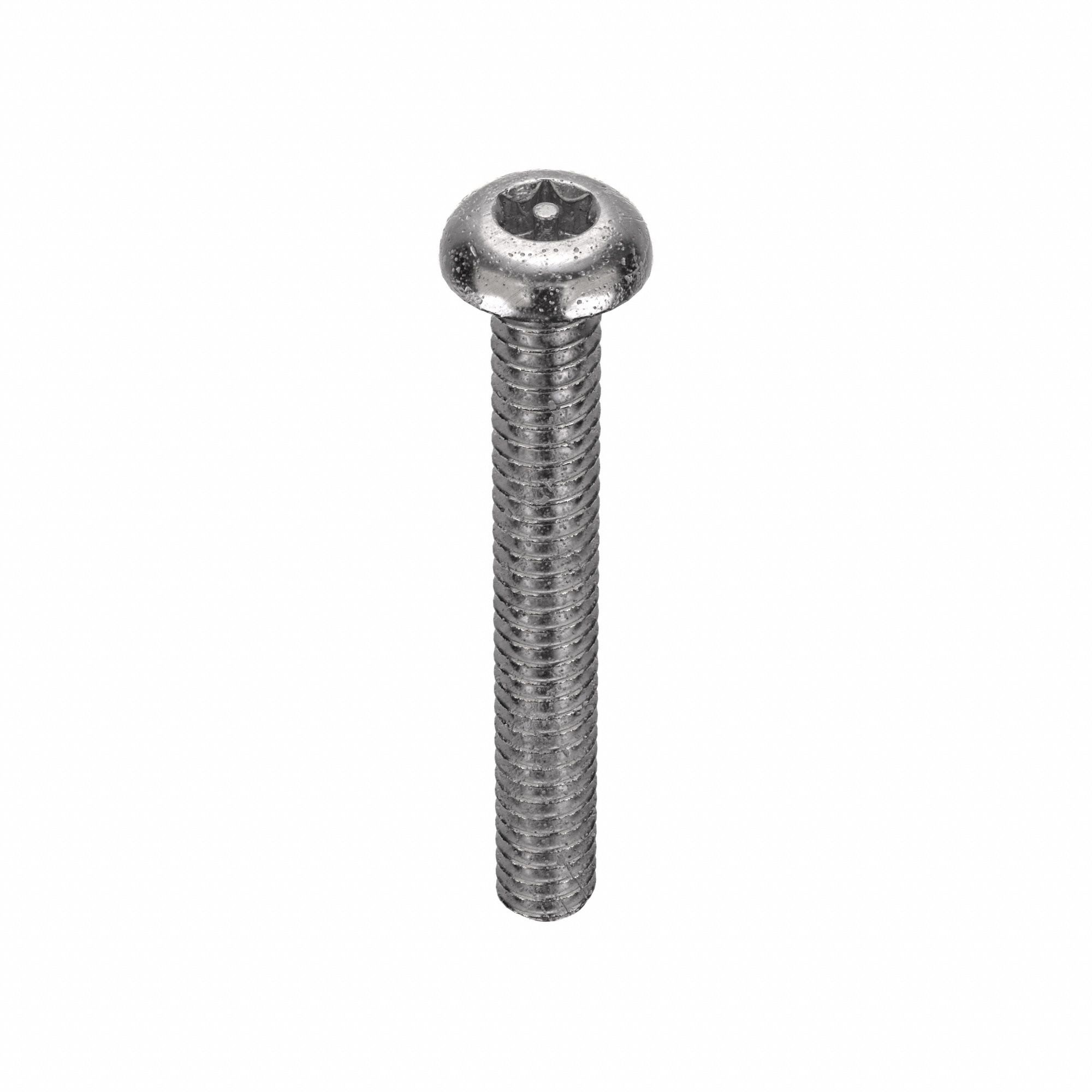 Tamper Resistant Screw: #10-24 Thread Size, 1 1/2 in Lg, Stainless Steel, Plain, Button, 50 PK