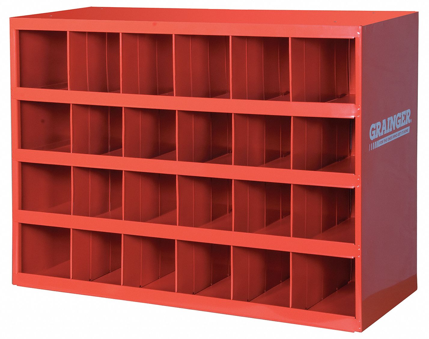 PIGEONHOLE BIN UNIT, 34 IN X 12 IN X 24 IN, 24 COMPARTMENTS, RED, STEEL, POWDER COATED