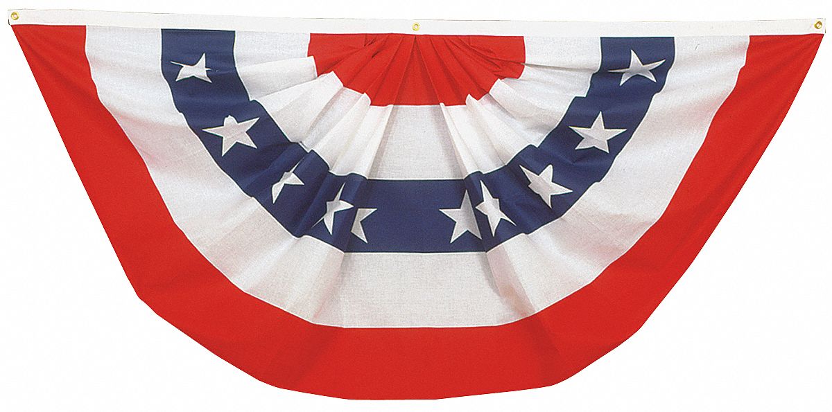 US Bunting Fan: Poly/Cotton Blend, Indoor/Outdoor, 18 in Overall Ht, 36 in Overall Wd