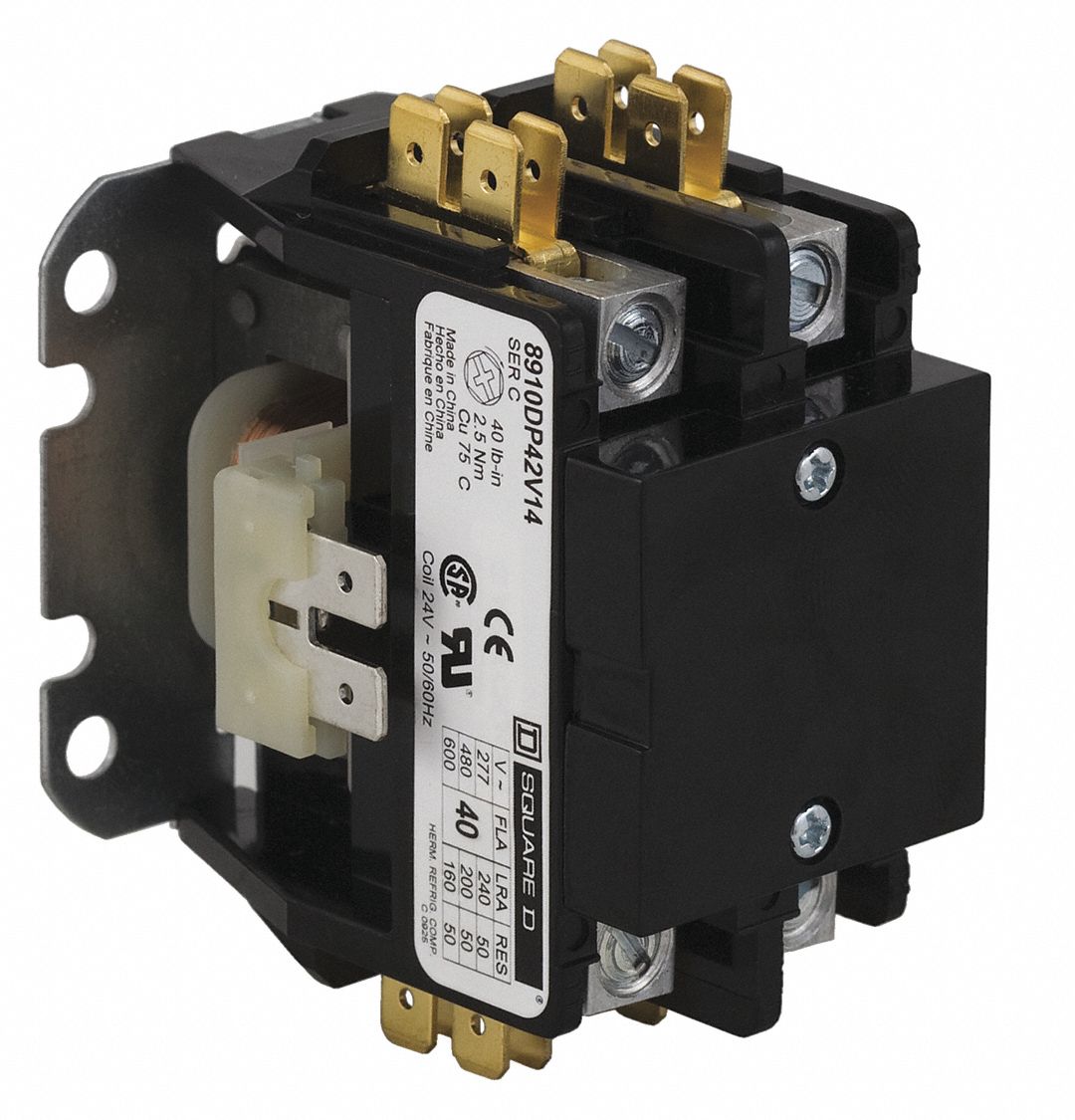 SQUARE D Definite Purpose Magnetic Contactor: 1+N Poles, 40 A Full Load  Amps-Inductive, 24V AC