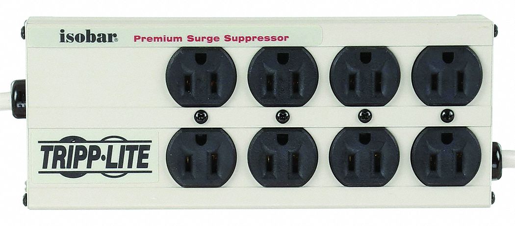 Surge Protector Strip, 8 Outlet, Gray