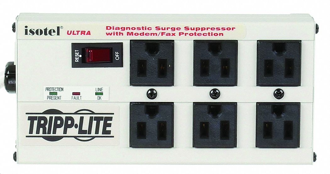 Isolated Filter Datacom Surge Protector: 6 Outlets, NEMA 5-15R, NEMA 5-15P, 6 ft Cord Lg