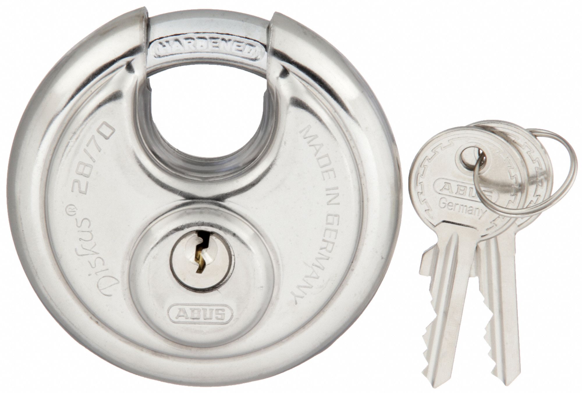 KEYED PADLOCK, 49/64 IN,ROUND,SILVER