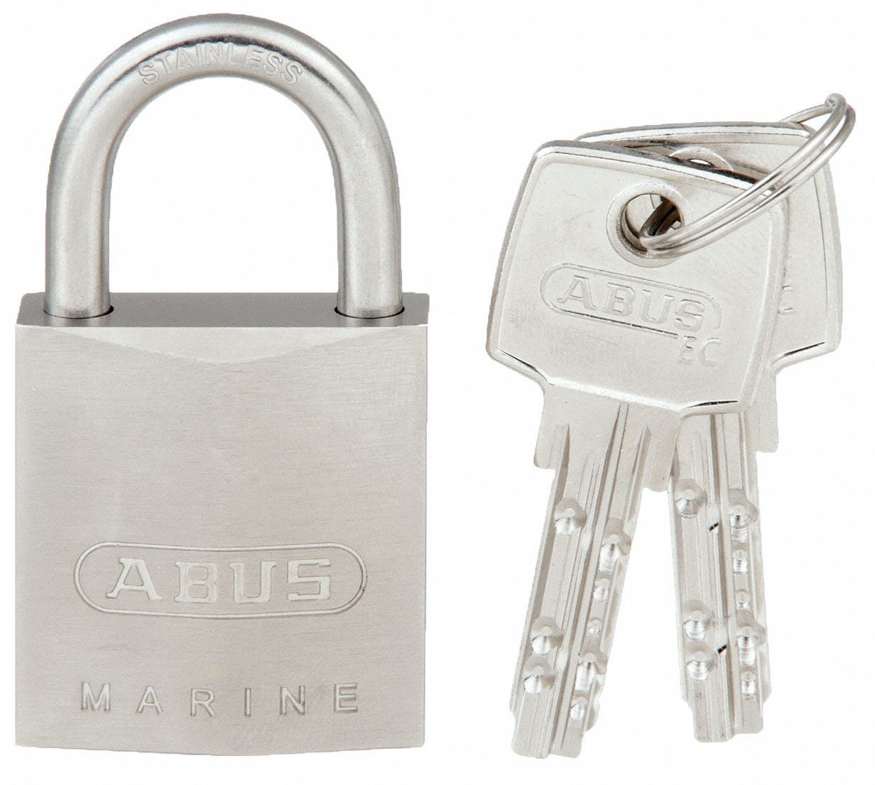 KEYED PADLOCK, 43/64 IN VERTICAL SHACKLE CLEARANCE, 5/8 IN HORIZONTAL SHACKLE CLEARANCE, 8 PINS, ABUS, SILVER