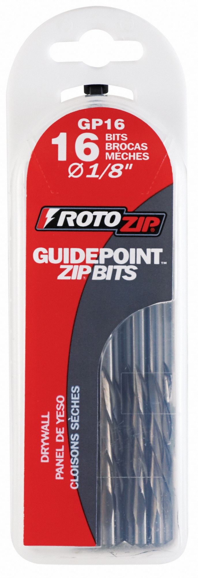 ROTOZIP Piloted Drywall Bit: High Speed Steel, 1/8 in Drill Bit Dia, 3/ ...