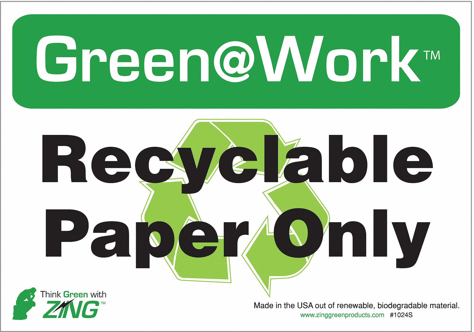 RECYCLING ADHESIVE SIGN, PLASTIC, ADHESIVE MOUNT, NOT RETROREFLECTIVE, 7 X 10IN, 5 PK, RECYCLABLE PAPER ONLY