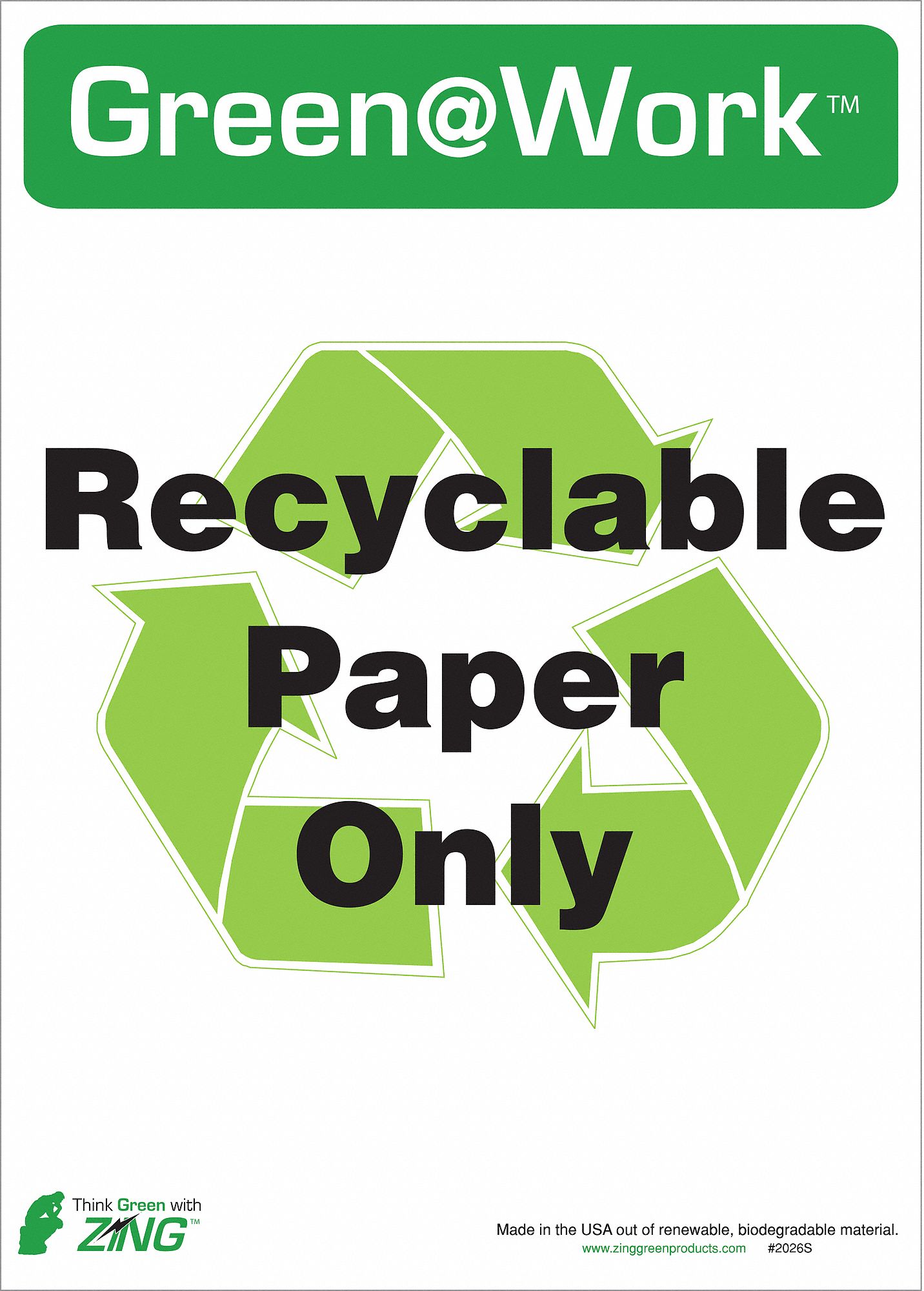 RECYCLE LABEL, PLASTIC, 10 IN WIDTH, 14 IN HEIGHT, GREEN/WHITE, ADHESIVE SURFACE, PK 5