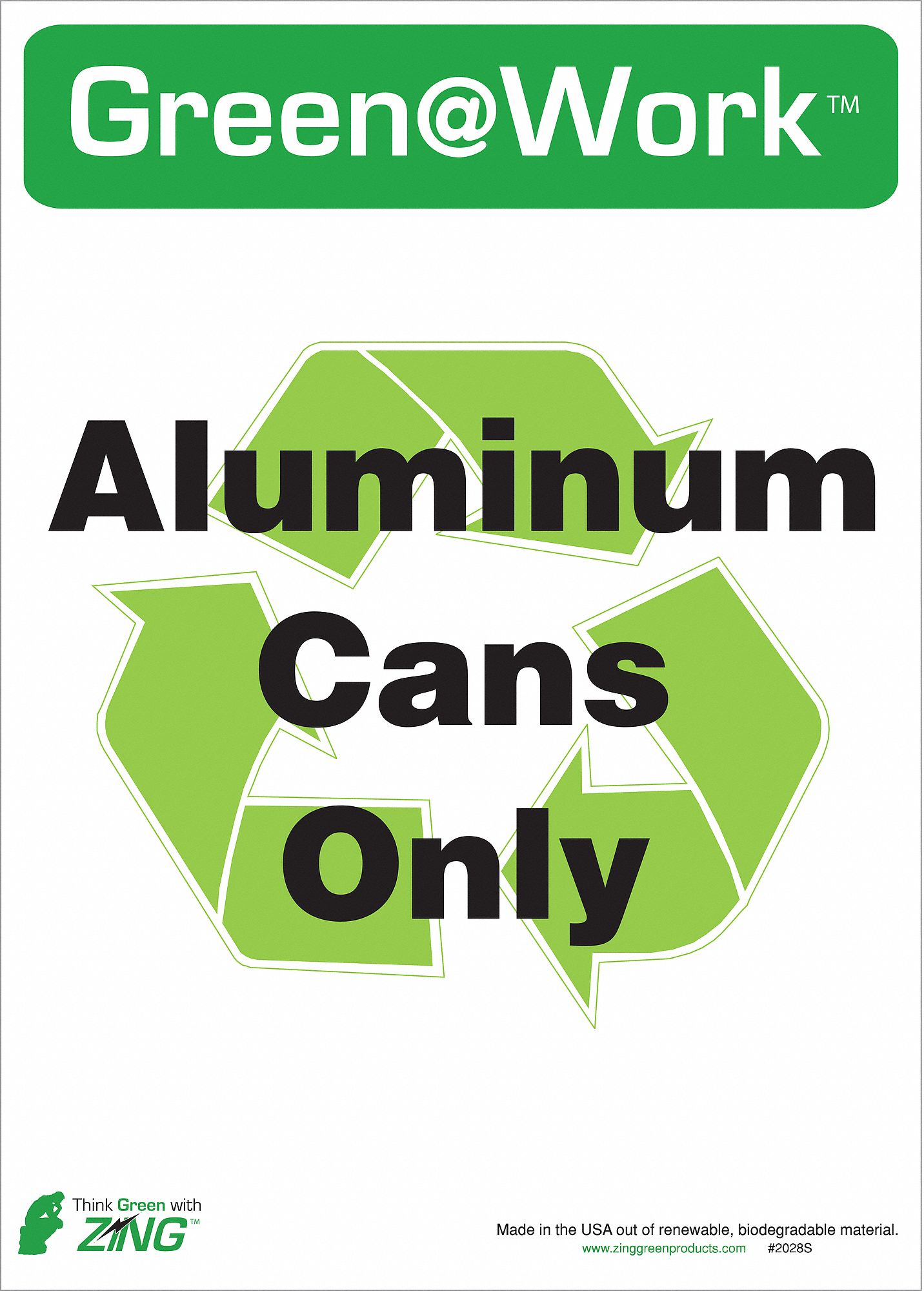 RECYCLE LABEL, PLASTIC, 10 IN WIDTH, 14 IN HEIGHT, GREEN/WHITE, ADHESIVE SURFACE, PK 5
