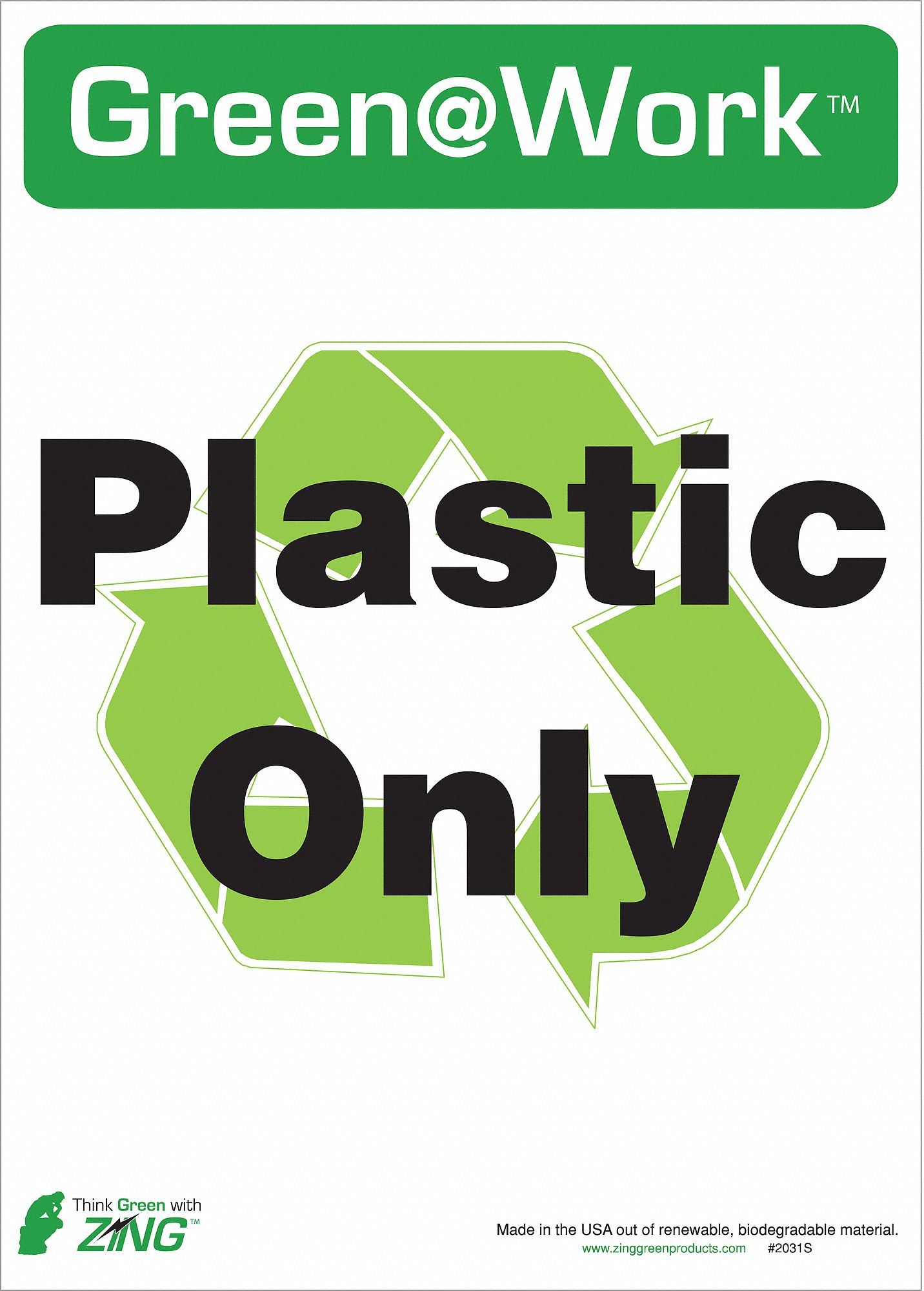 RECYCLE LABEL, PLASTIC, 10 IN WIDTH, 14 IN HEIGHT, GREEN/WHITE, ADHESIVE SURFACE, PK 5