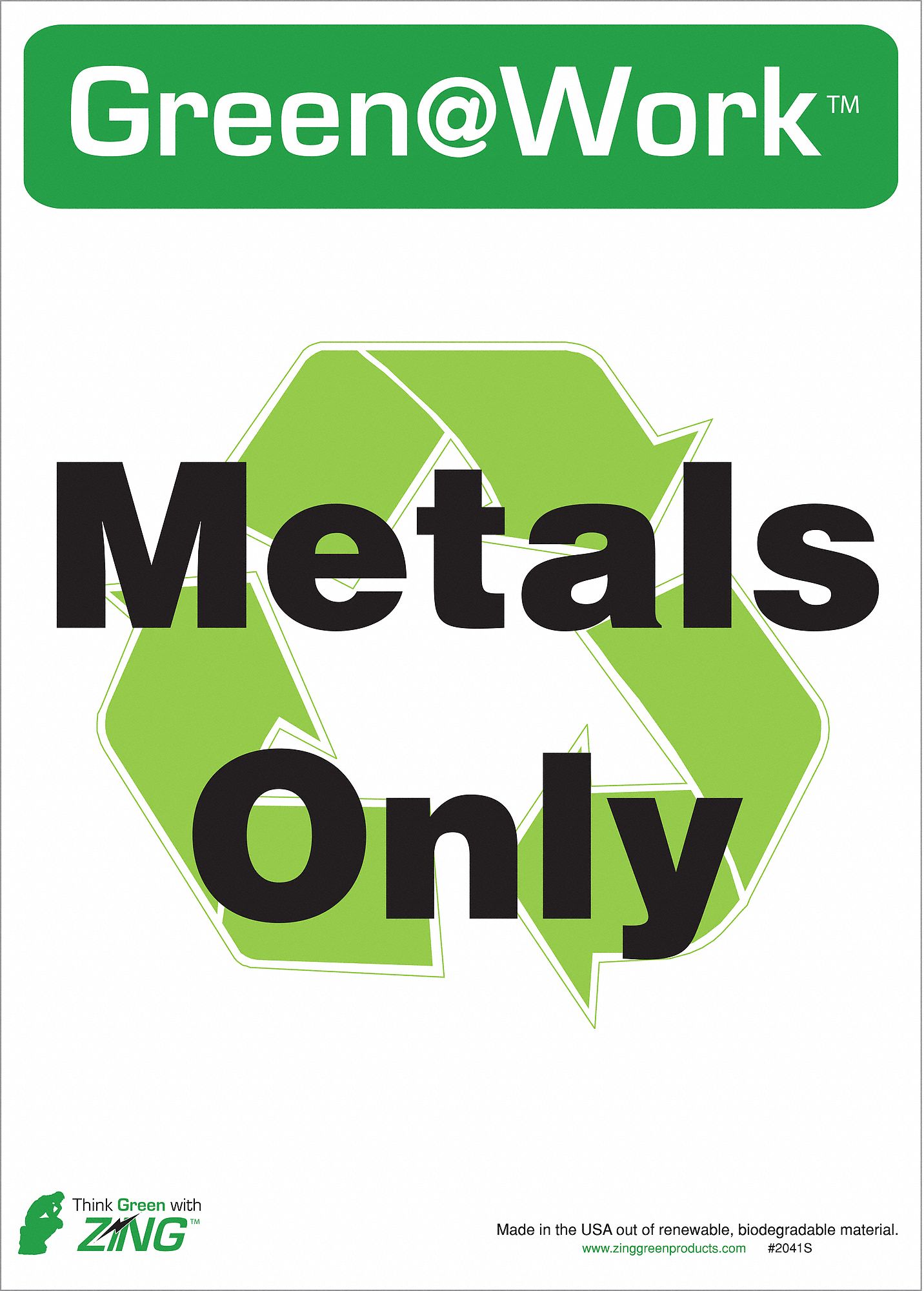 RECYCLE LABEL, PLASTIC, 10 IN WIDTH, 14 IN HEIGHT, GREEN/WHITE, ADHESIVE SURFACE, PK 5