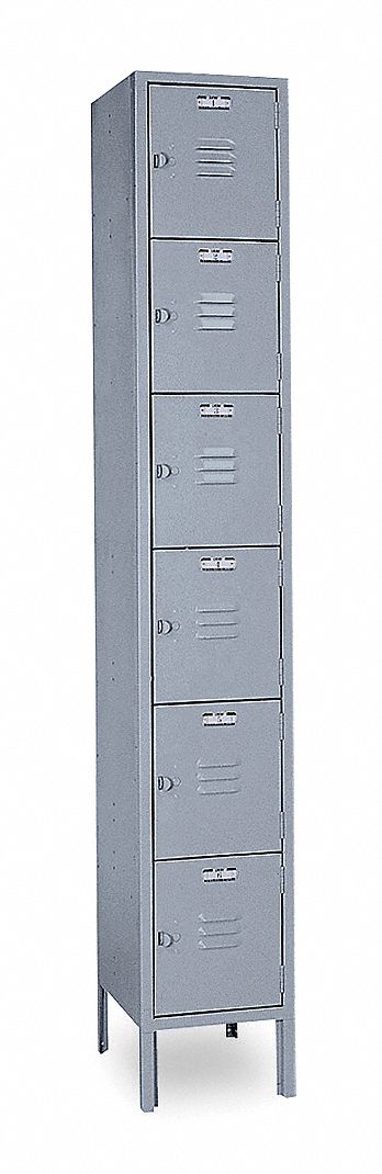 Box Locker Louvered 1 Wide 6 Tier Gray