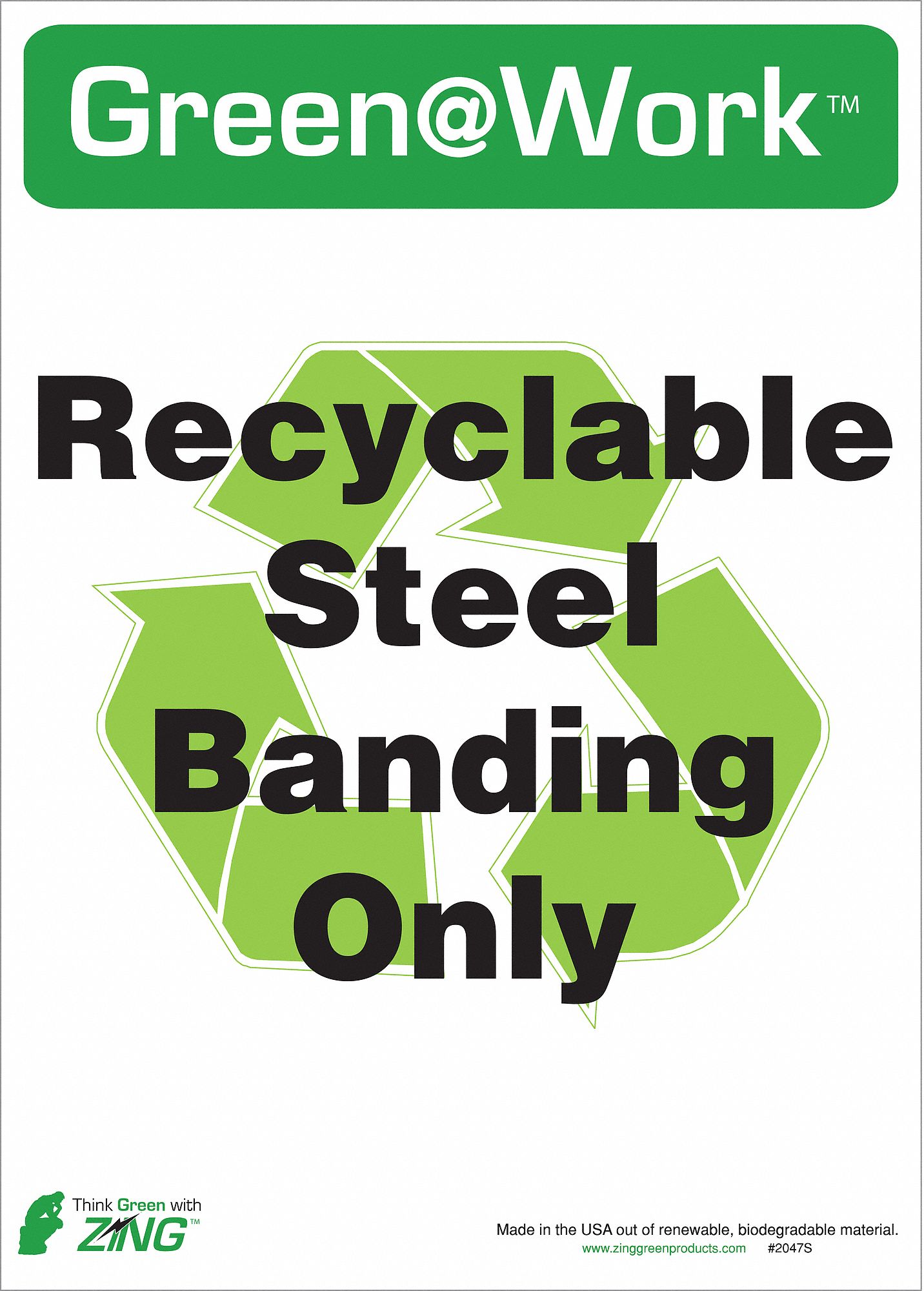 RECYCLE LABEL, PLASTIC, 10 IN WIDTH, 14 IN HEIGHT, GREEN/WHITE, ADHESIVE SURFACE, PK 5