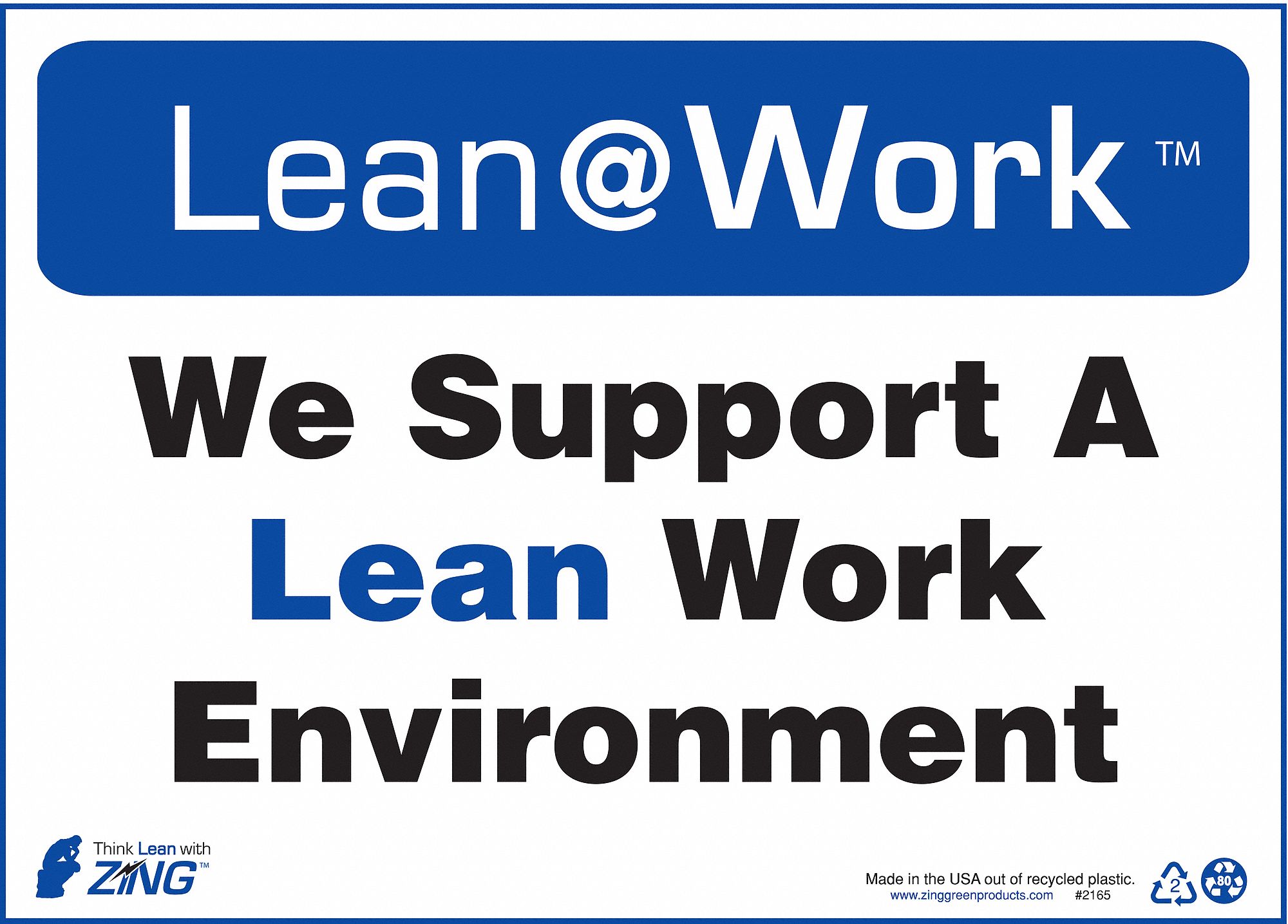 LEAN PROCESSES SIGN, PLASTIC, 14 IN WIDTH, 10 IN HEIGHT, BLUE/WHITE, SURFACE
