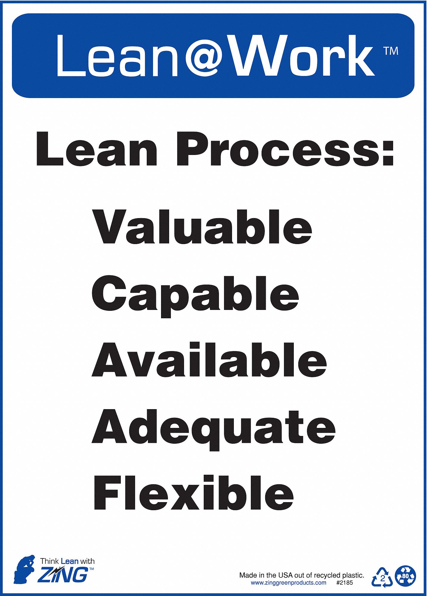 LEAN PROCESSES SIGN, PLASTIC, MOUNTING HOLES, 14 IN X 10 IN NOMINAL SIGN SIZE, WALL, LEAN PROCESS
