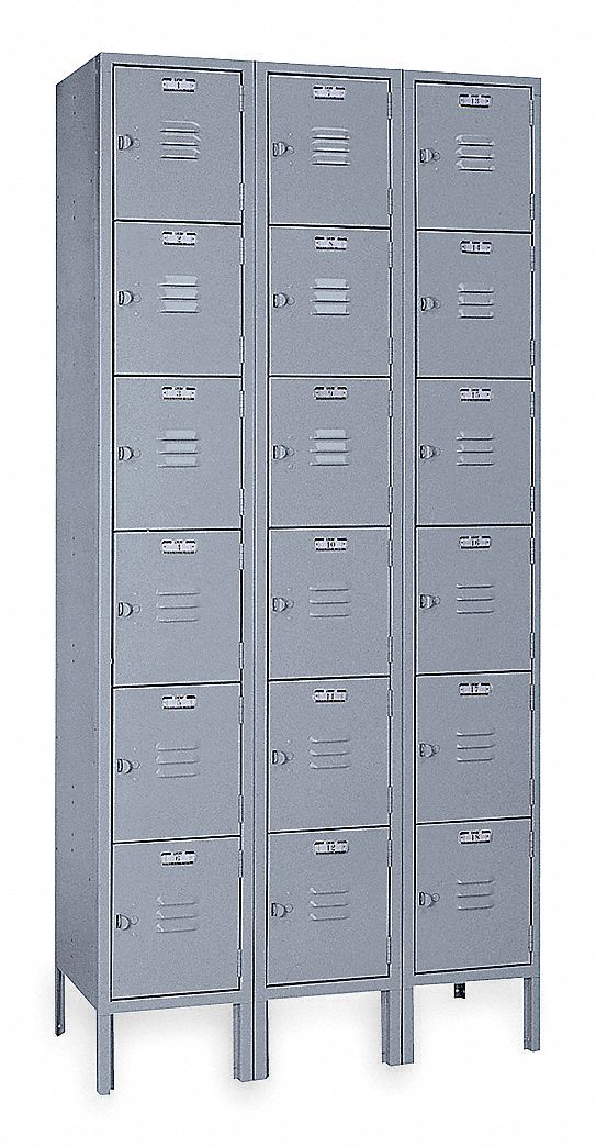 Box Locker Louvered 3 Wide 6 Tier Gray