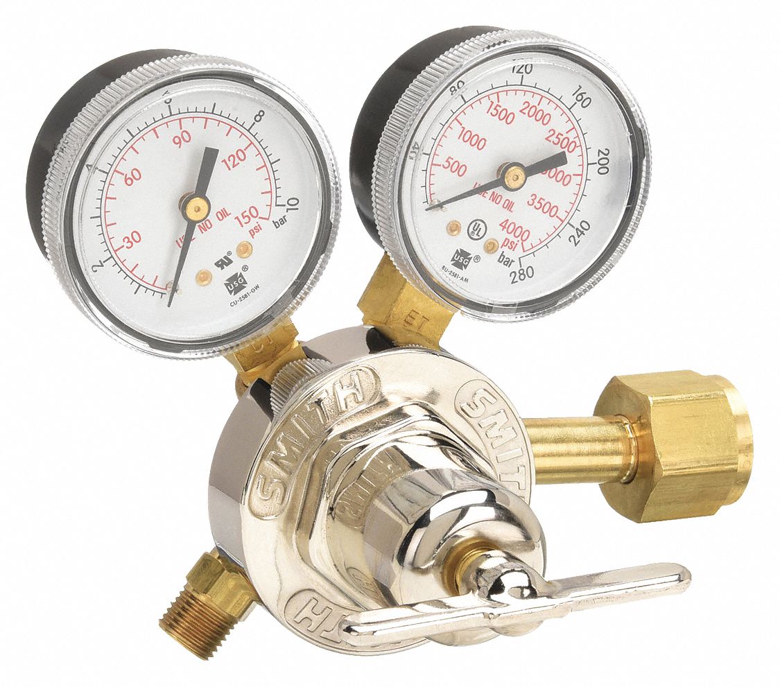 GAS REGULATOR, SINGLE STAGE, CGA 540 INLET, 9/16"-18 M RH OUTLET, 100 PSIG, OXYGEN