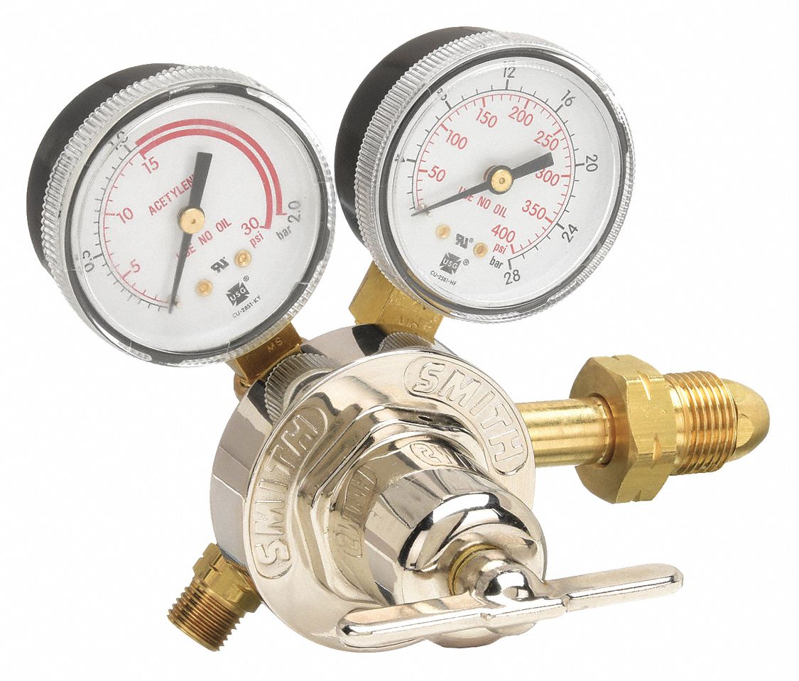 GAS REGULATOR, SINGLE STAGE, CGA 510 INLET, 9/16"-18 M LH OUTLET, 15 PSIG, ACETYLENE