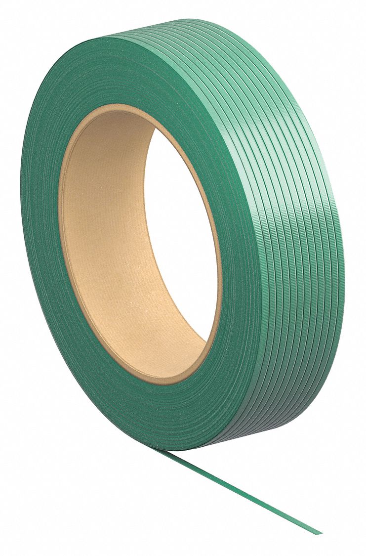 PLASTIC STRAPPING, ½ IN STRAPPING W, 0.025 IN THICK, 650 POUND BREAK STRENGTH