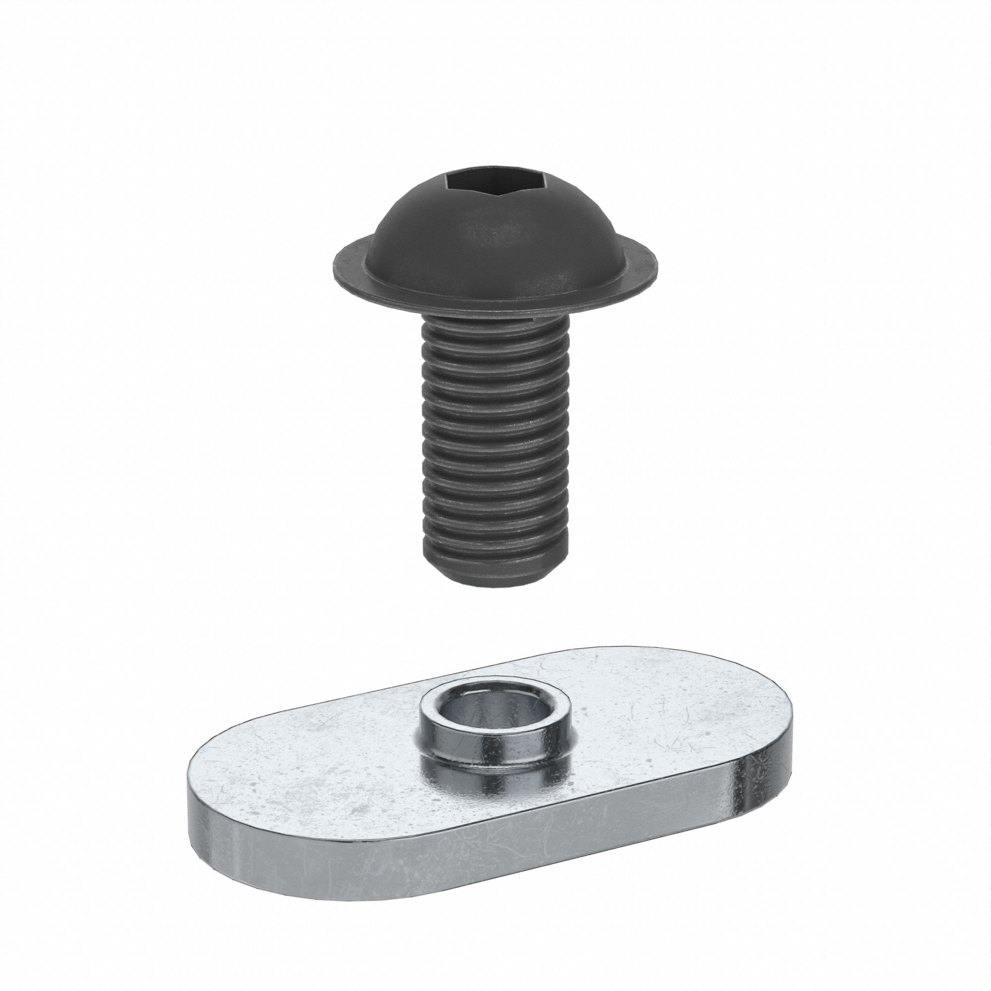 Bolt Assembly: M6 Size, 10 mm Thread Lg, Button Head Socket Cap, For 6.5 mm Slot Wd, Steel, 15 PK