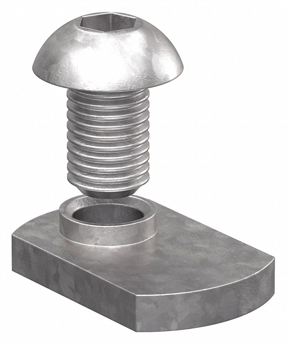 Bolt Assembly: M8 Size, 12 mm Thread Lg, Button Head Socket Cap, For 8.2 mm Slot Wd, Steel, 15 PK