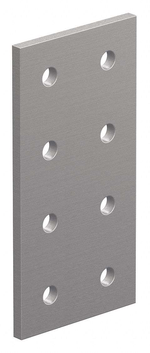 Rectangular Flat Plate: Rectangular Flat Plate, 25 Series, 4 mm x 50 mm x 100 mm, 8 Holes, Silver