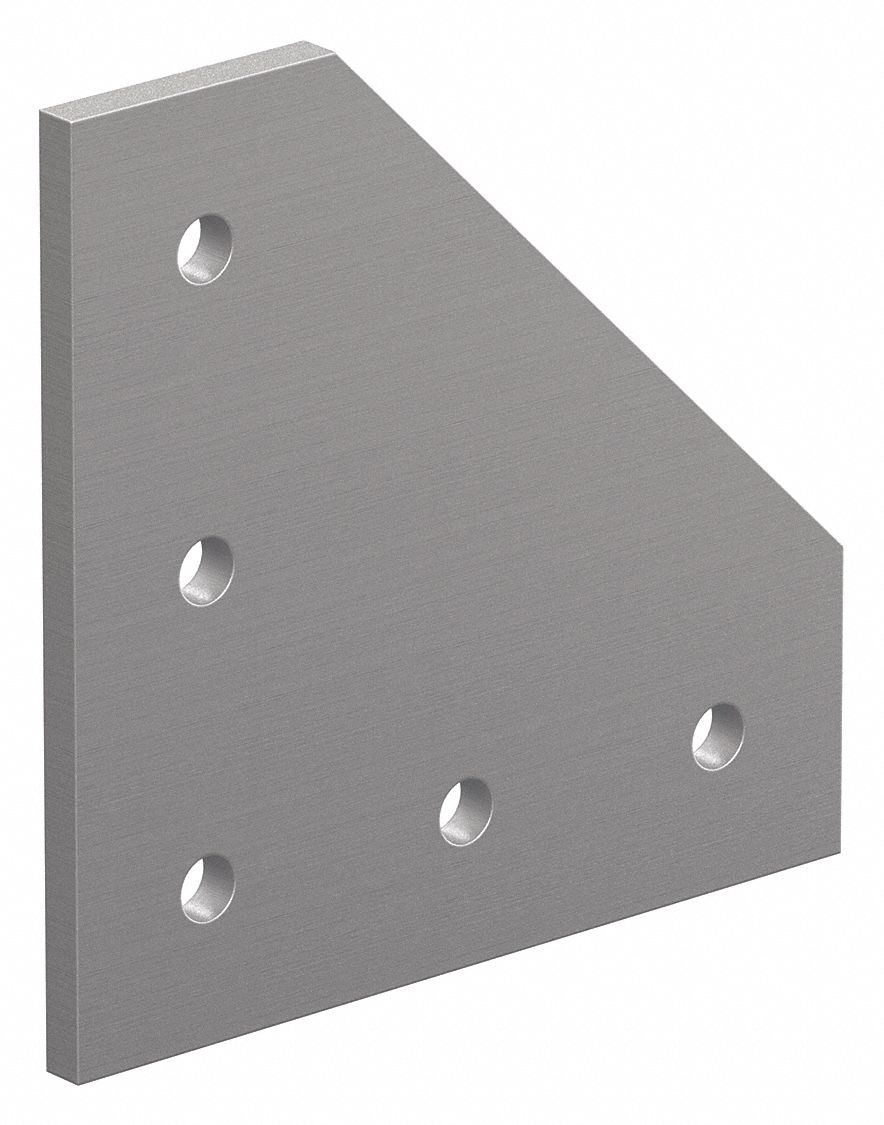 90° Angled Flat Plate: 90° Angled Flat Plate, 40 Series, 6 mm x 120 mm x 120 mm, 5 Holes, Silver