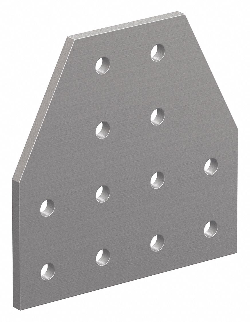 Tee Flat Plate: T Flat Plate, 10 Series, 3/16 in x 4 in x 4 in, For 17/64 in Slot Wd, 12 Holes