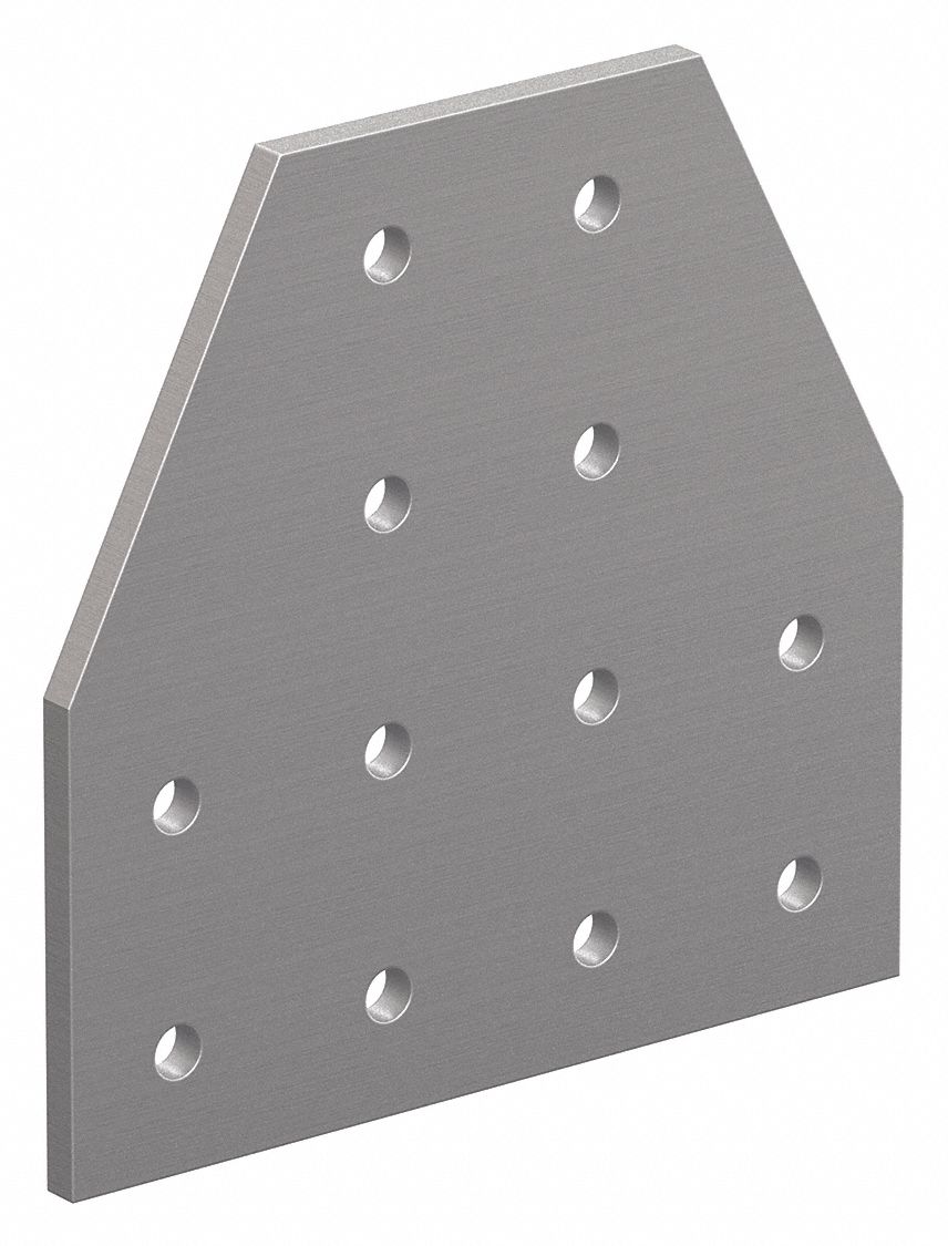 Tee Flat Plate: T Flat Plate, 15 Series, 1/4 in x 6 in x 6 in, For 21/64 in Slot Wd, 12 Holes