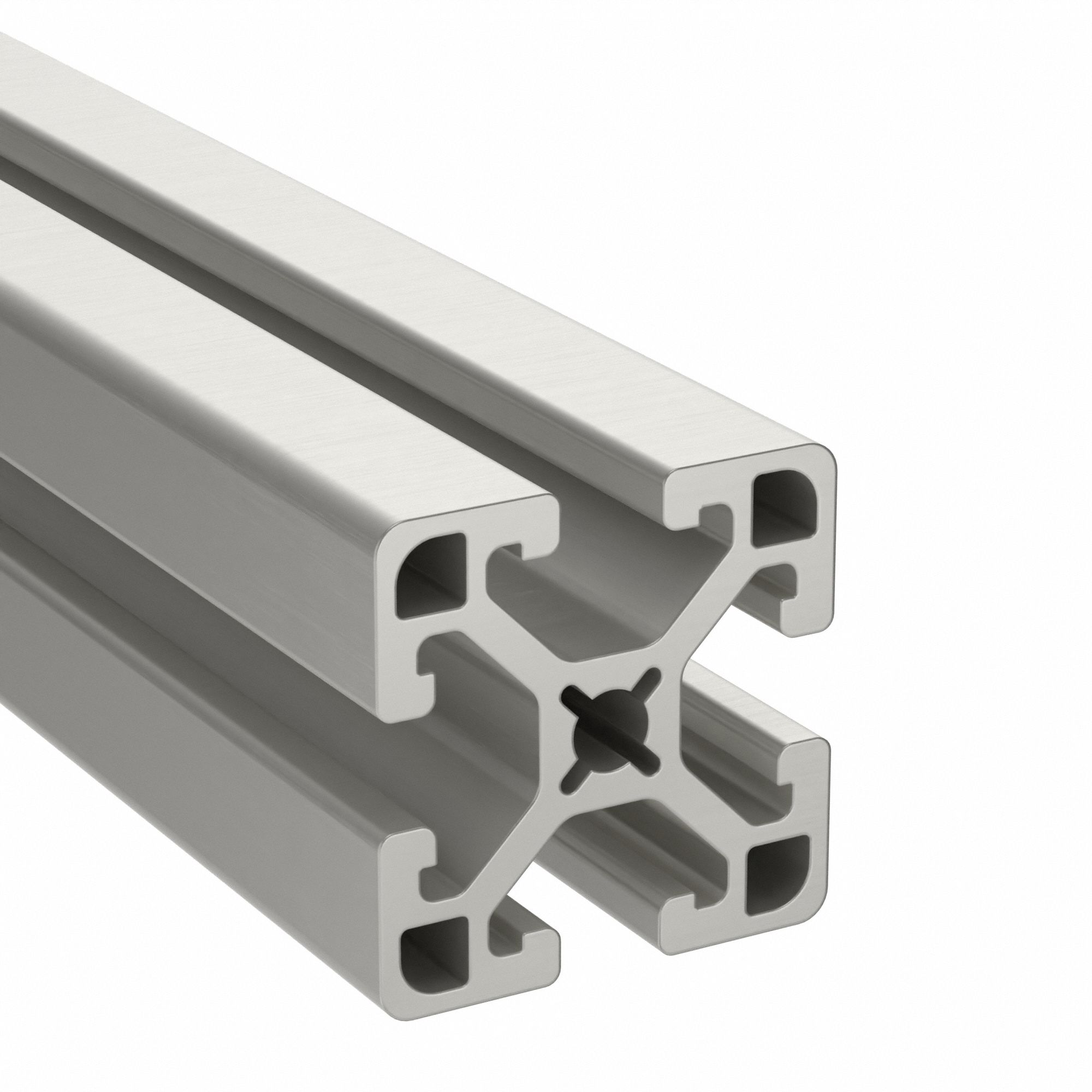 T-Slot Framing Extrusion: 15 Series, 6 ft Lg, 1 1/2 in x 1 1/2 in, Silver, Single, Smooth, 4 Slots