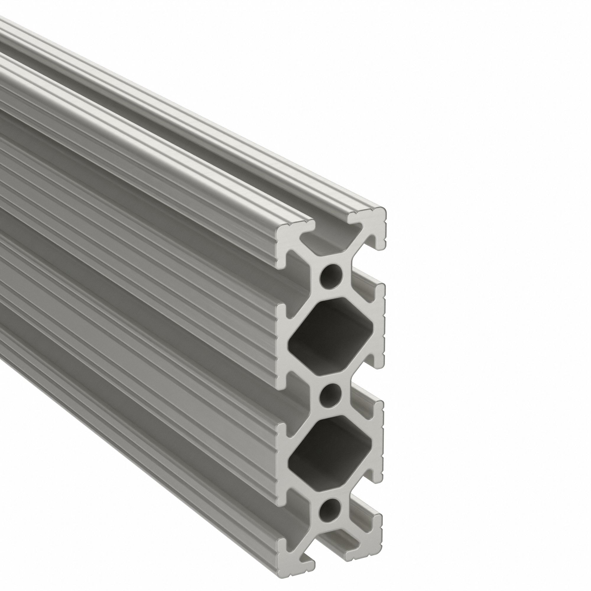 T-Slot Framing Extrusion: 15 Series, 6 ft Lg, 4 1/2 in x 1 1/2 in, Silver, Triple, Grooved, 8 Slots