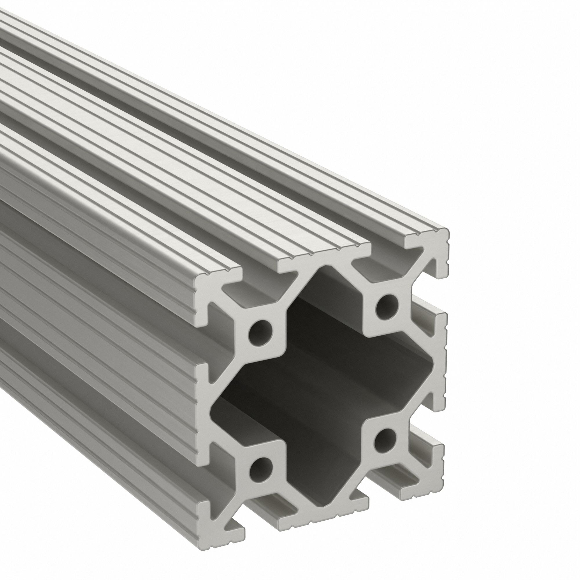T-Slot Framing Extrusion: 15 Series, 6 ft Lg, 3 in x 3 in, Silver, Quad, Grooved, 8 Slots
