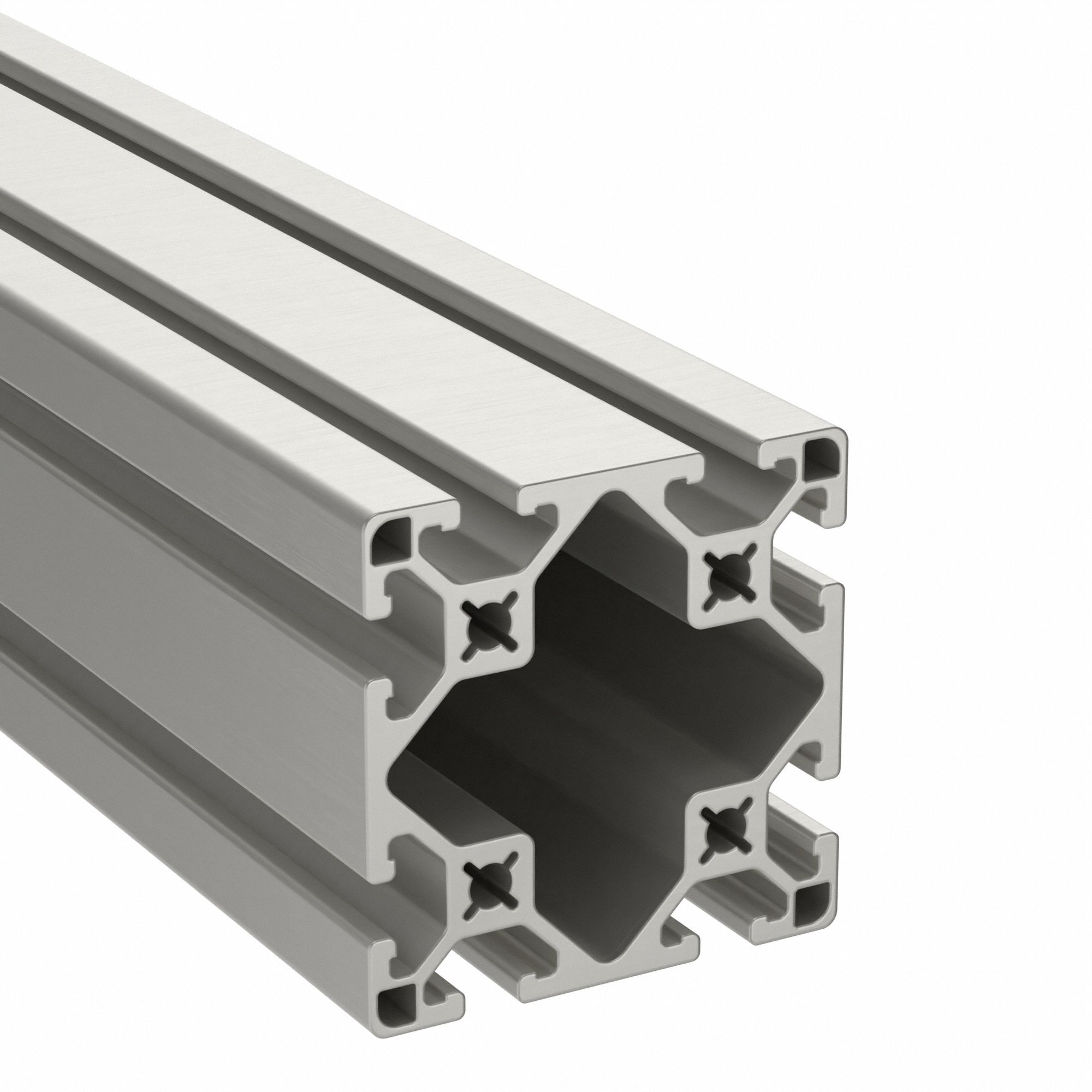 T-Slot Framing Extrusion: 15 Series, 6 ft Lg, 3 in x 3 in, Silver, Quad, Smooth, 8 Slots