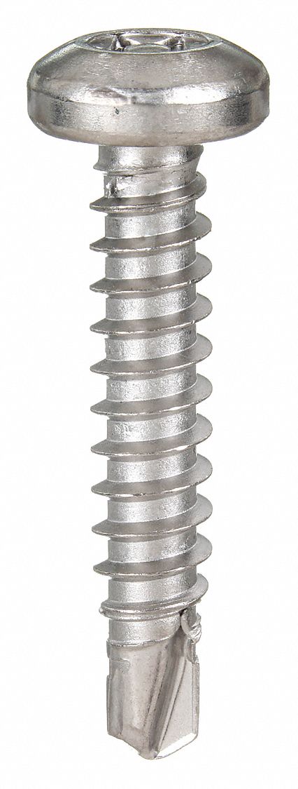 Tamper Resistant Screw: #10 Size, 1 in Lg, Stainless Steel, Plain, Pan, 25 PK