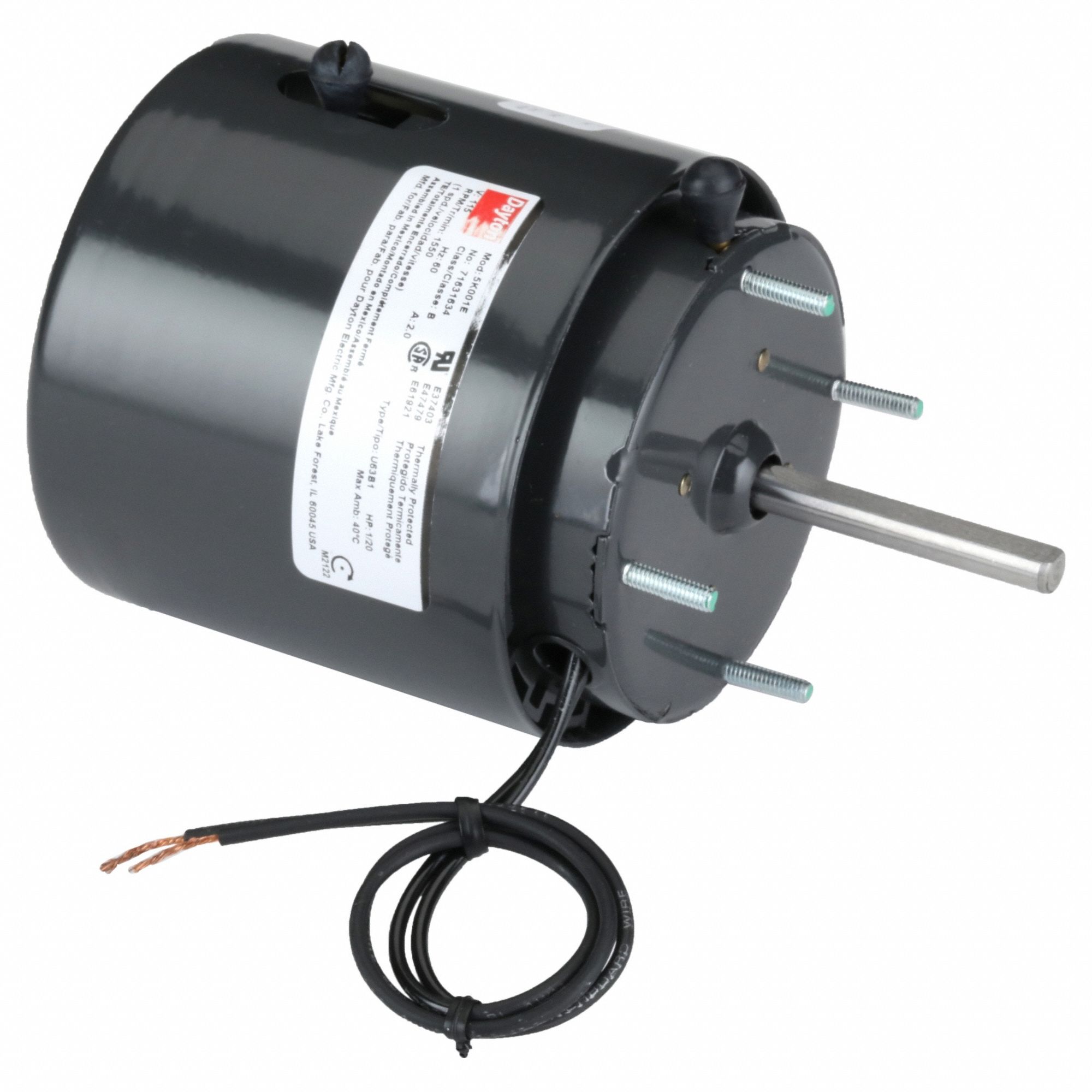 DAYTON HVAC Motor: Totally Enclosed Fan-Cooled, 1/20 HP, 1,550 Nameplate  RPM, 1 Speed, 115V AC, CWSE
