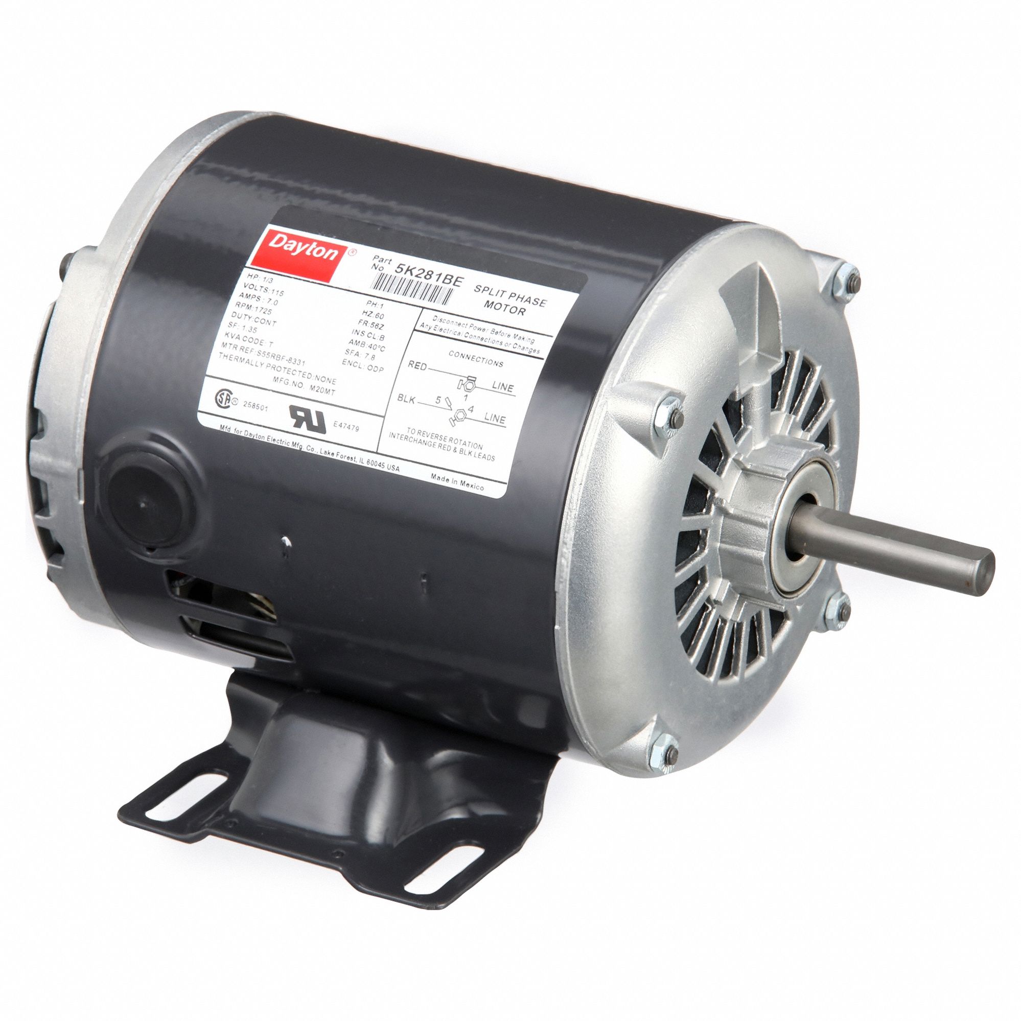 General Purpose Motor: Single Phase, 1/3 hp, 115V AC, 56Z Frame Size, 1/2 in x 1 7/8 in, B