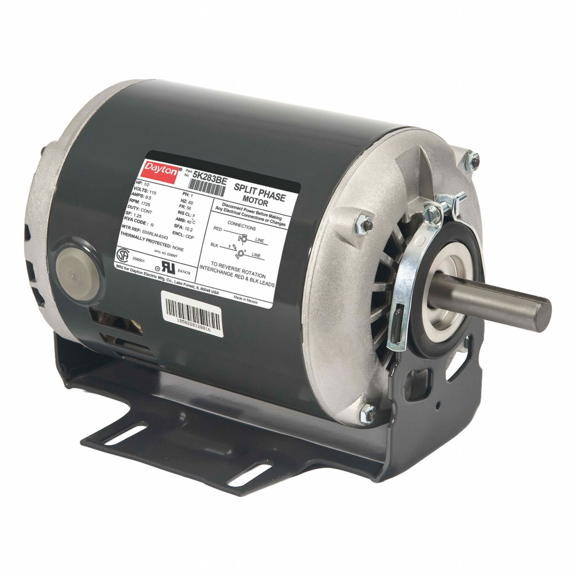 General Purpose Motor: Single Phase, 1/2 hp, 115V AC, 56 Frame Size, 5/8 in x 1 7/8 in, 60 Hz