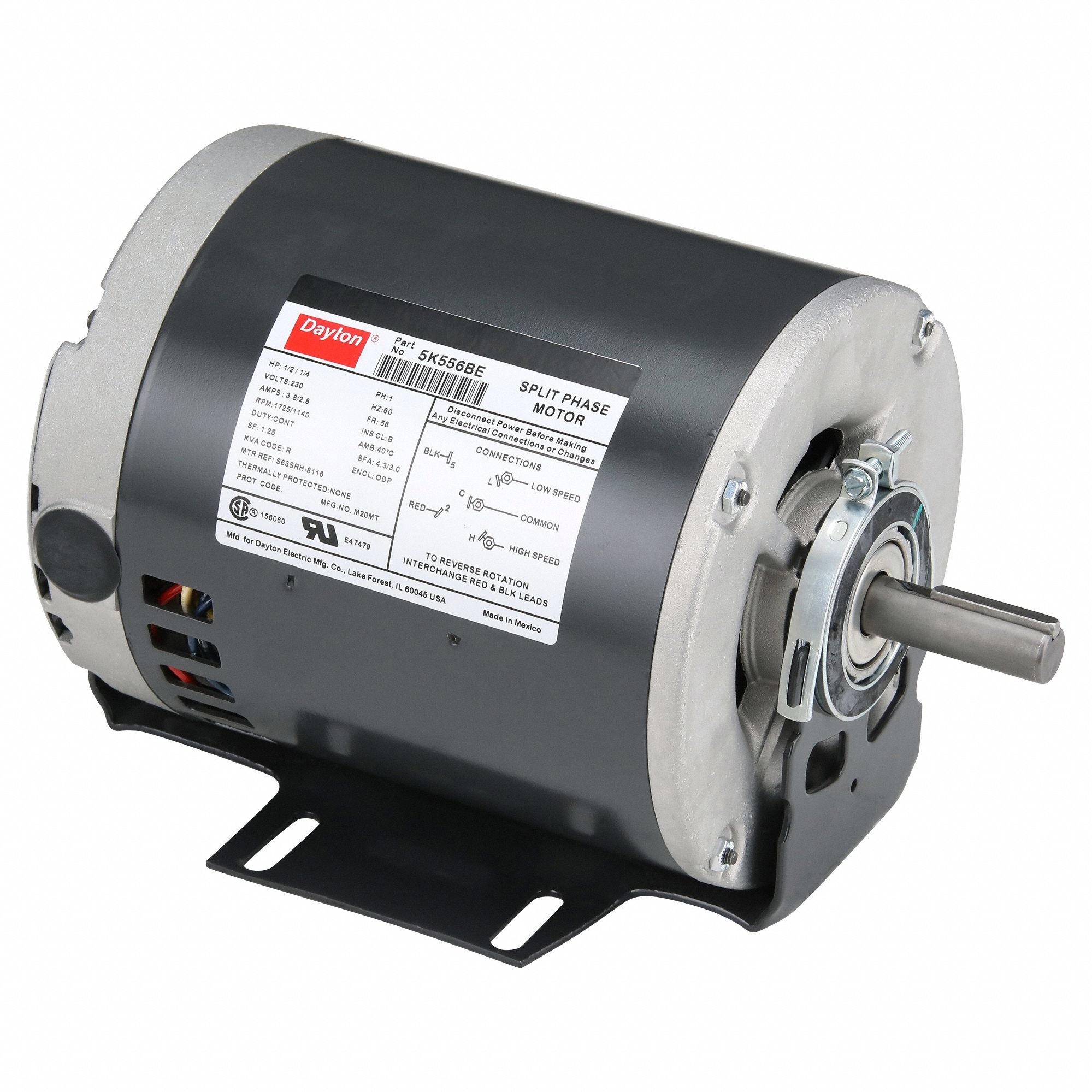 General Purpose Motor: Single Phase, 1/2 hp/1/4 hp, 230V AC, 56 Frame Size, 5/8 in x 1 7/8 in