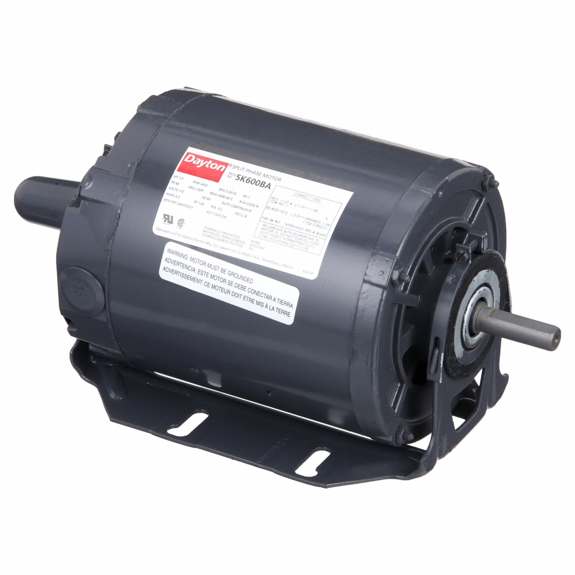 POWER TOOL MOTOR, SPLIT-PHASE, 1/3 HP, 3,450 NAMEPLATE RPM, 115 V AC, 48 FRAME, CW/CCW