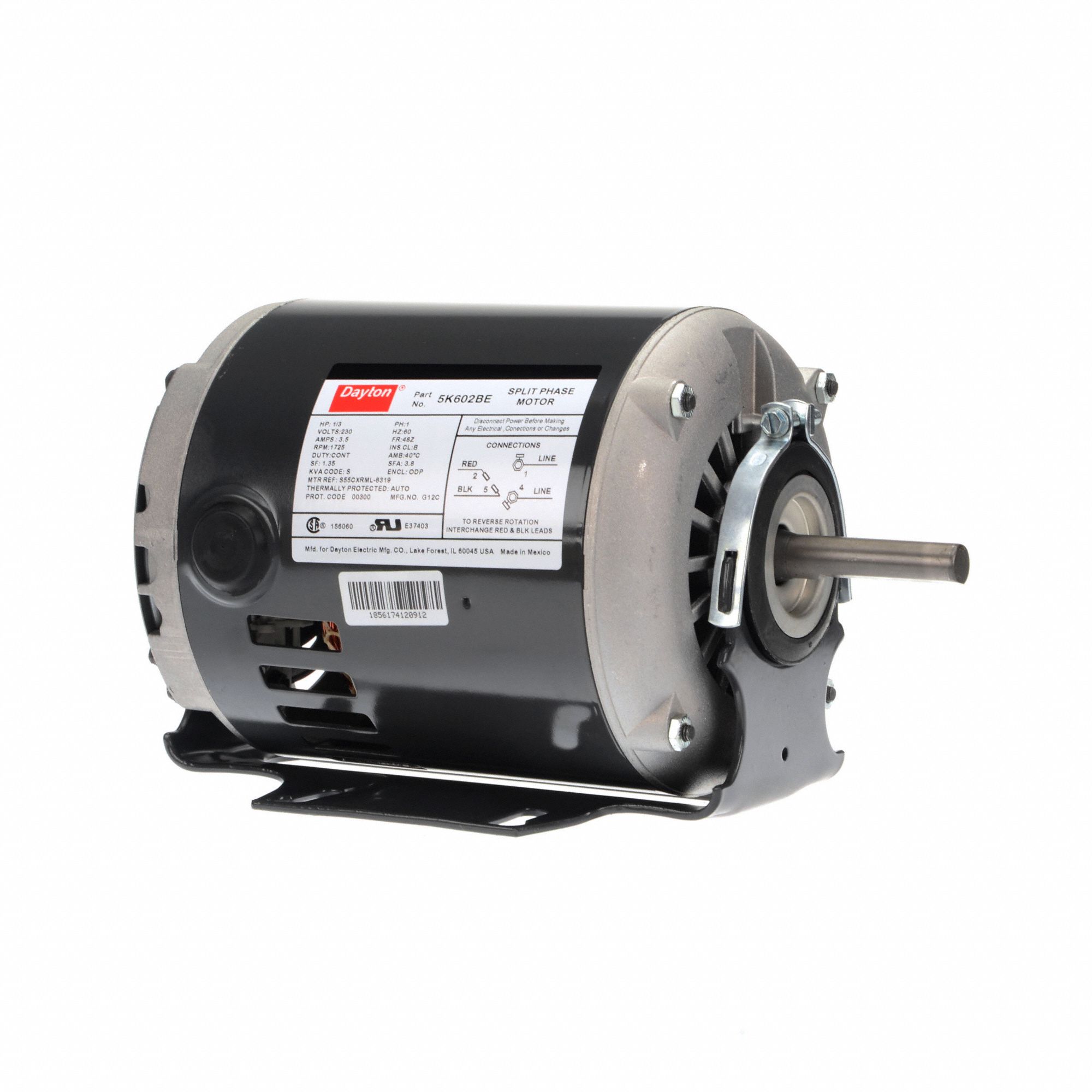 DAYTON General Purpose Motor: Open Dripproof, Cradle Base Mount, 1/3 HP,  1,725 Nameplate RPM, Auto