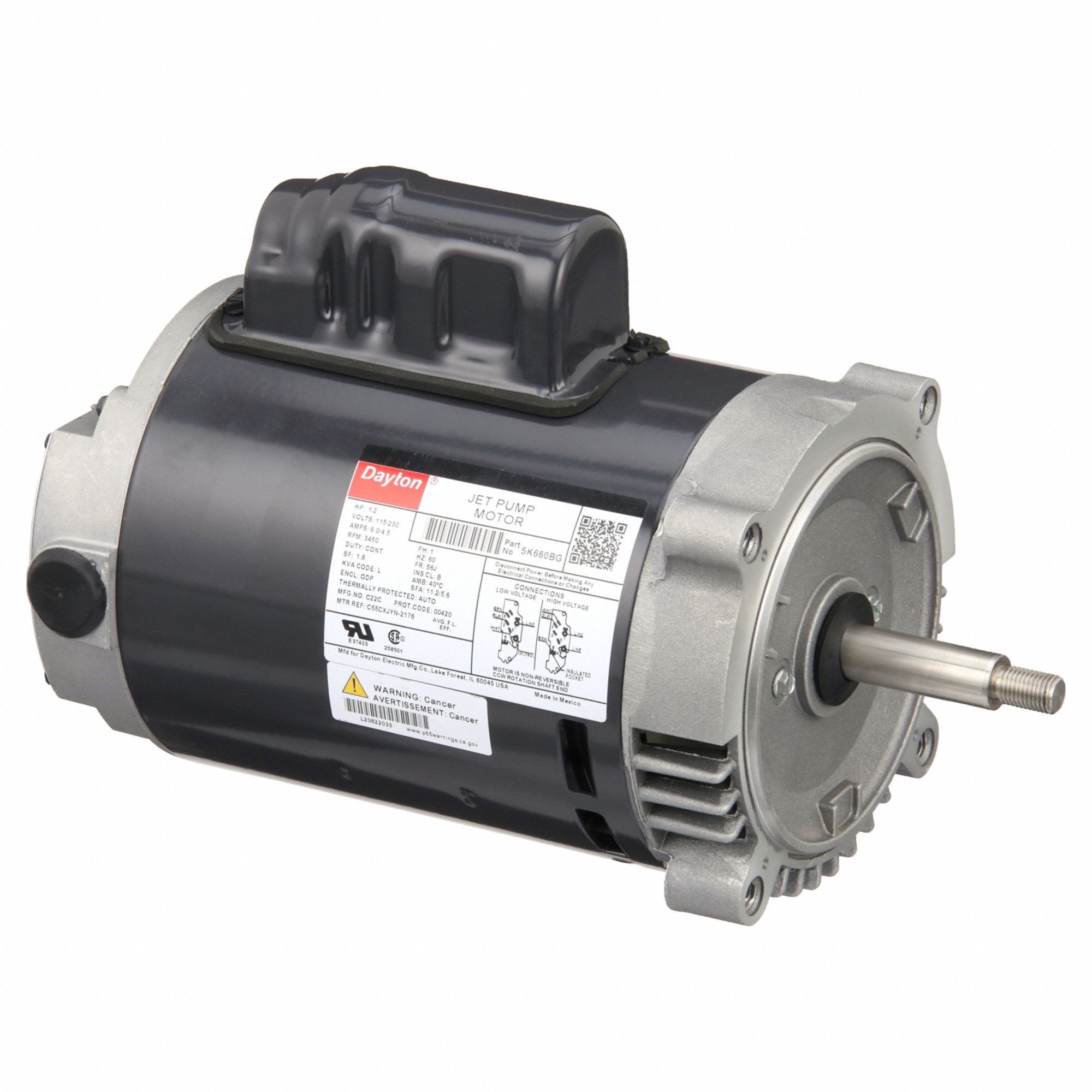 DAYTON, Open Dripproof, Face Mounting, Jet Pump Motor 5K6605K660