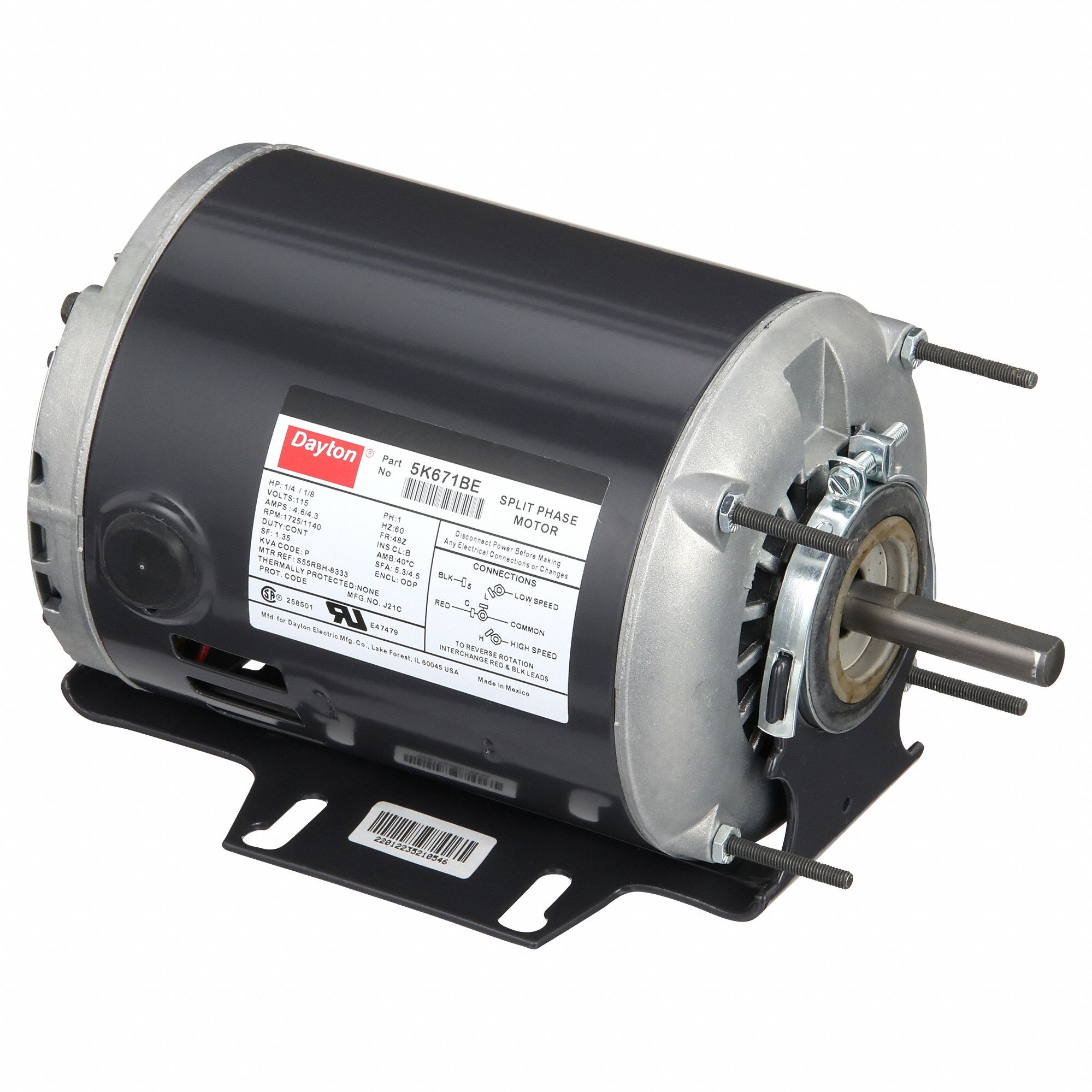 General Purpose Motor: Single Phase, 1/4 hp/1/8 hp, 115V AC, 48Z Frame Size, 1, 725/1, 140 RPM