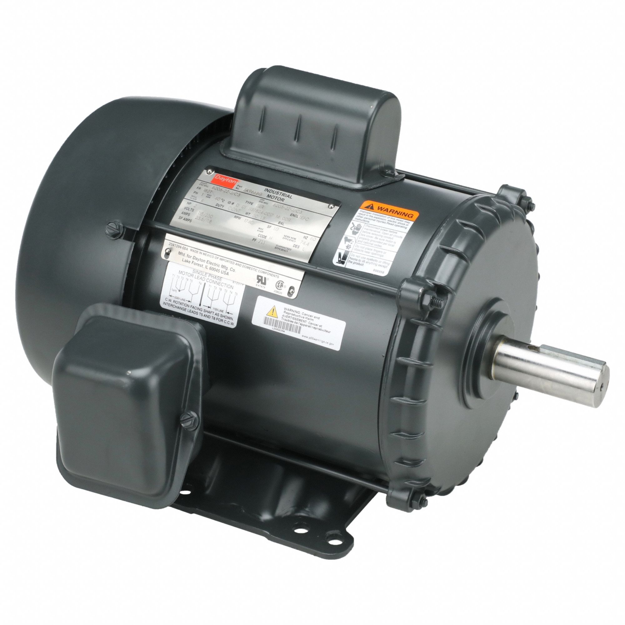 GENERAL PURPOSE MOTOR, TOTALLY ENCLOSED FAN-COOLED, RIGID BASE MOUNT, 2 HP, 115/230 V AC
